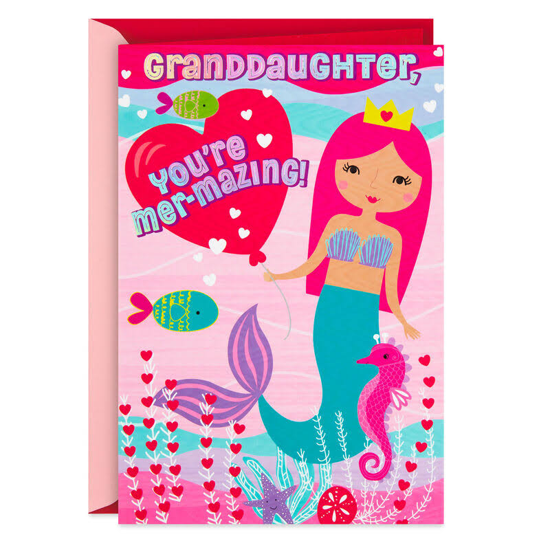 Mermaid Valentine's Day Card for Granddaughter with Stickers