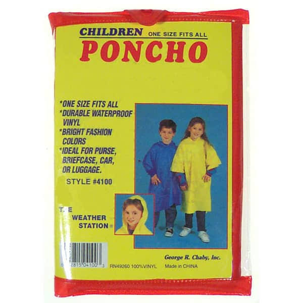 The Weather Station Children's Emergency Rain Poncho - with Snaps, 45"x72"