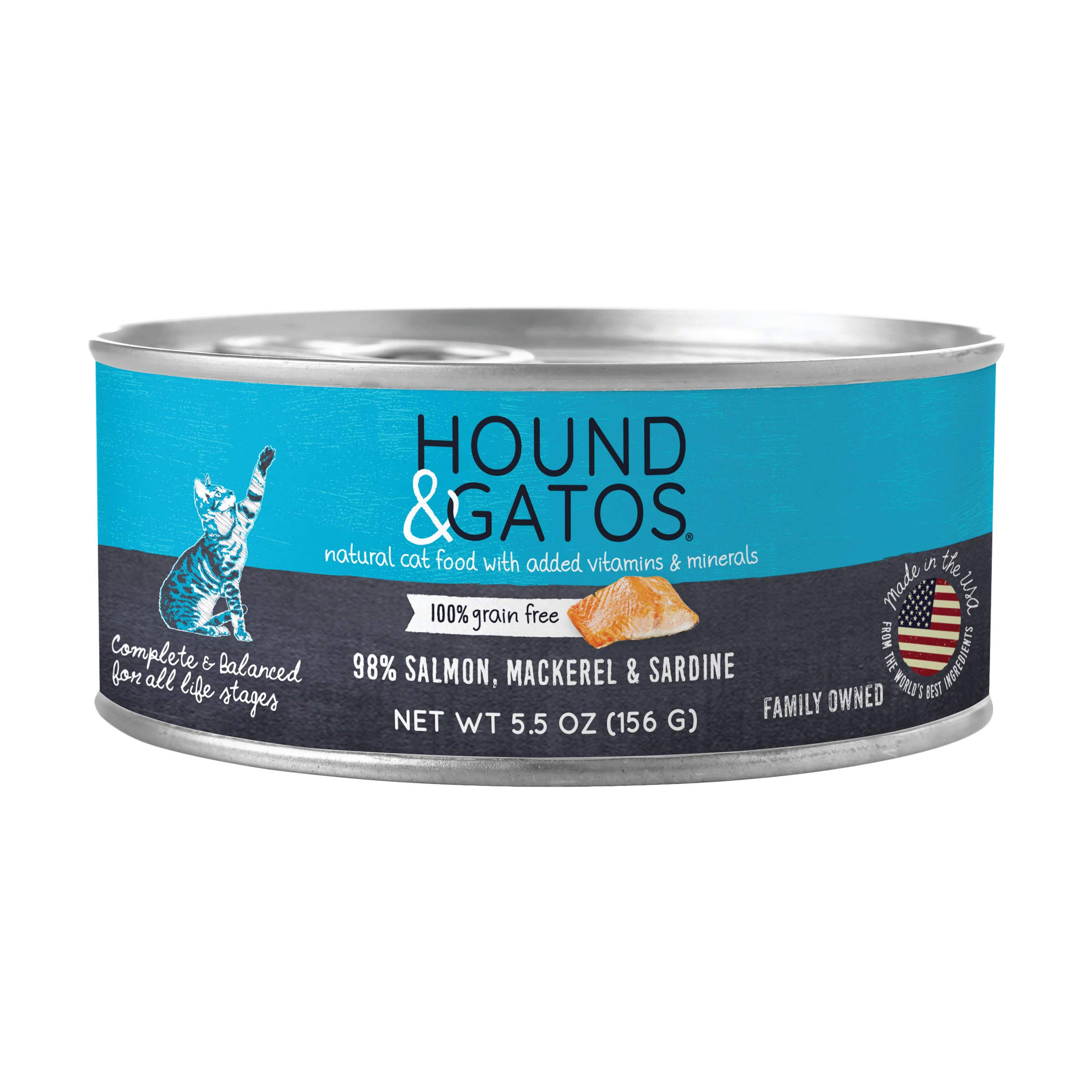 Hound & Gatos Salmon, Mackerel, Sardine Formula Grain-Free Canned Cat Food, 5.5-oz Can