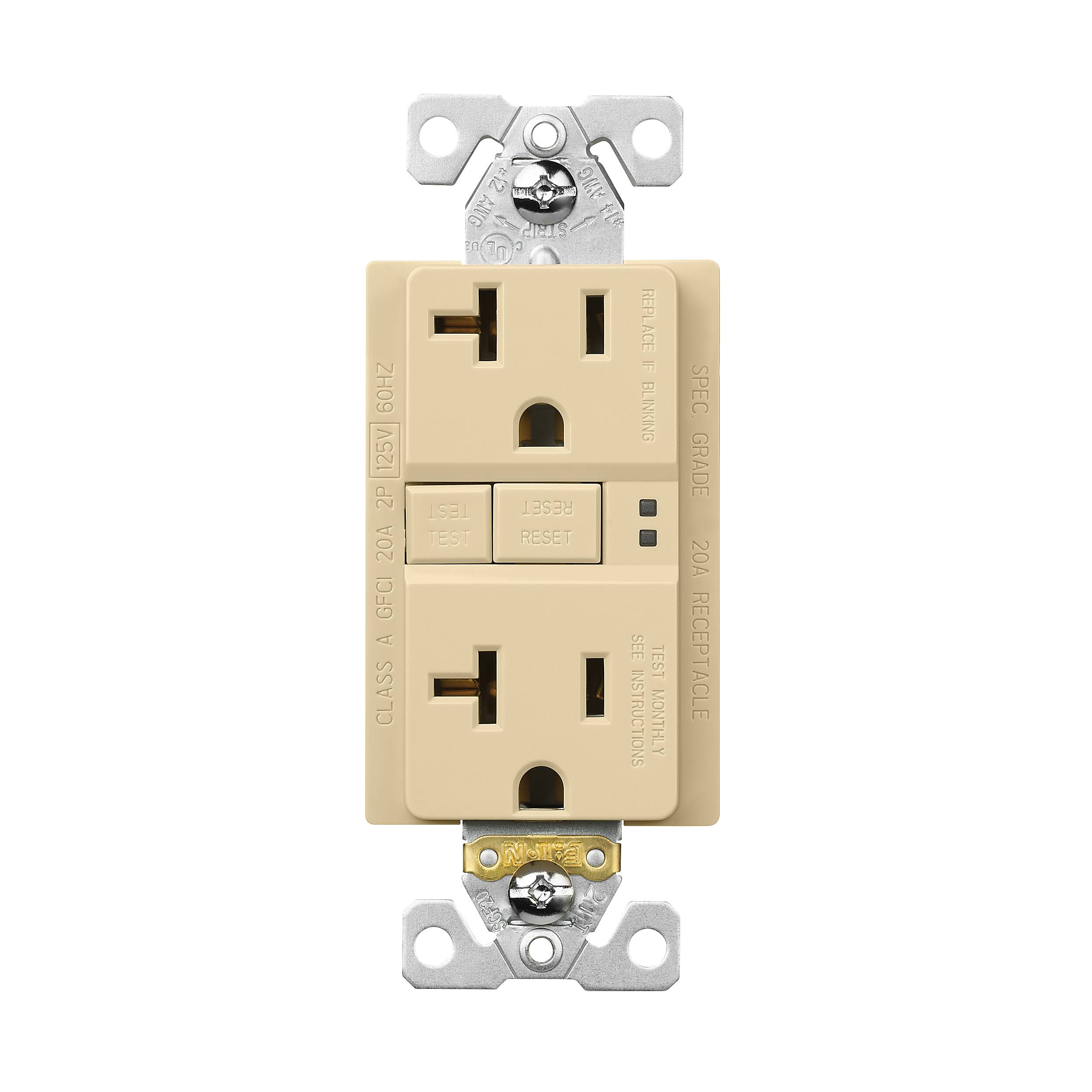 Eaton GFCI Self-Test Duplex Receptacle with Standard Size Wallplate - 20A - 125V, Ivory