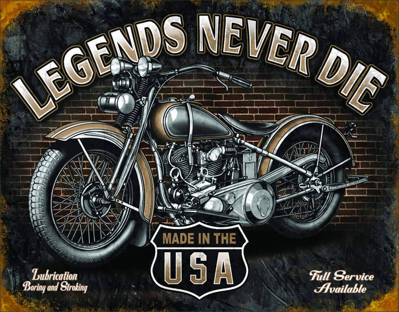 Desperate Enterprises Legends Never Die Biker Tin Sign - 31cm x 40cm