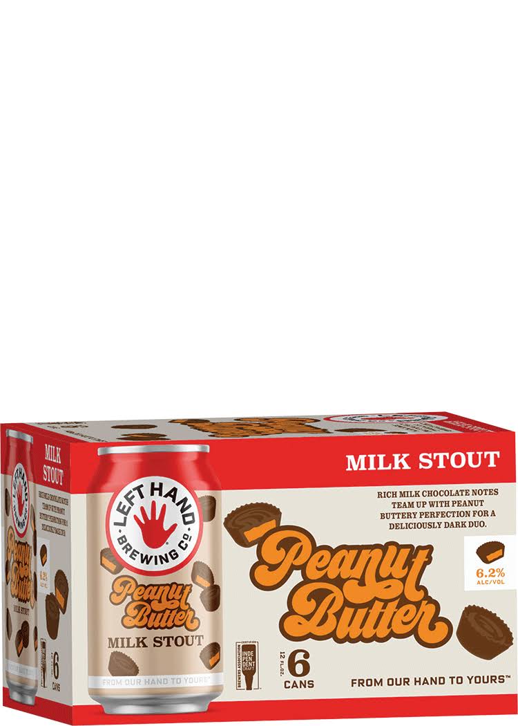 Left Hand Brewing Beer, Milk Stout, Peanut Butter - 6 pack, 12 fl oz cans