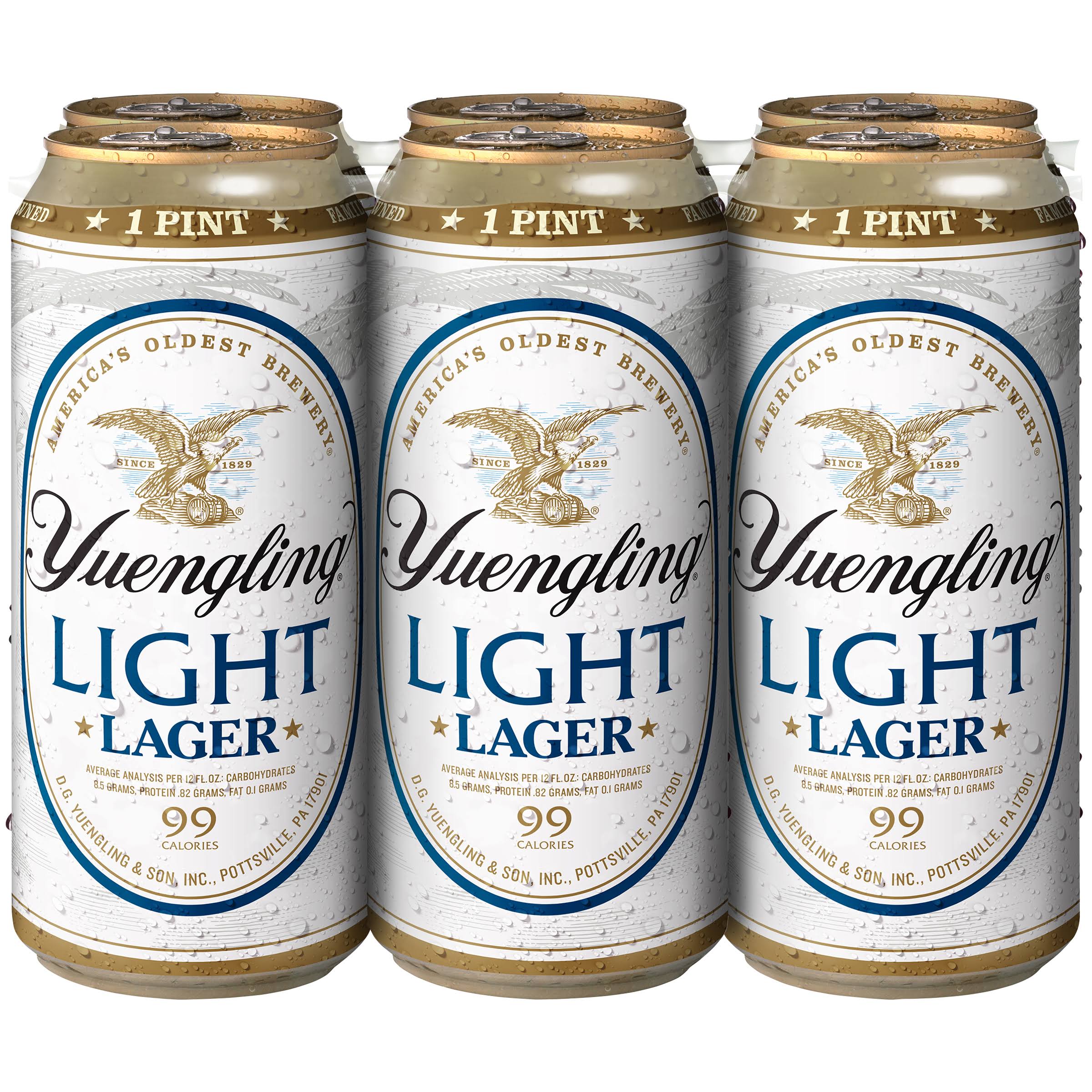 Yuengling Beer, Light Lager - 6 pack, 16 fl oz cans
