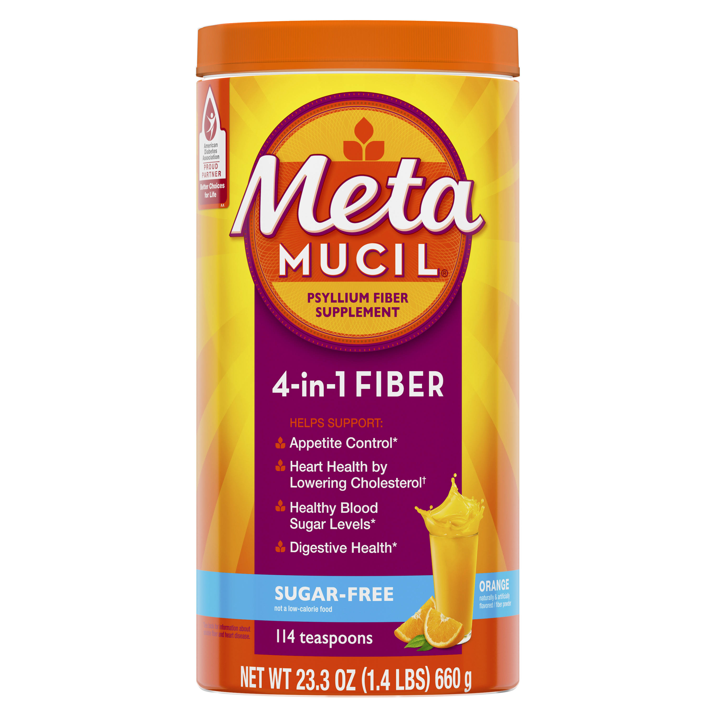 Metamucil 4 in 1 Multi Health Fiber Sugar-Free Fiber Powder - Orange Smooth, 23.3oz