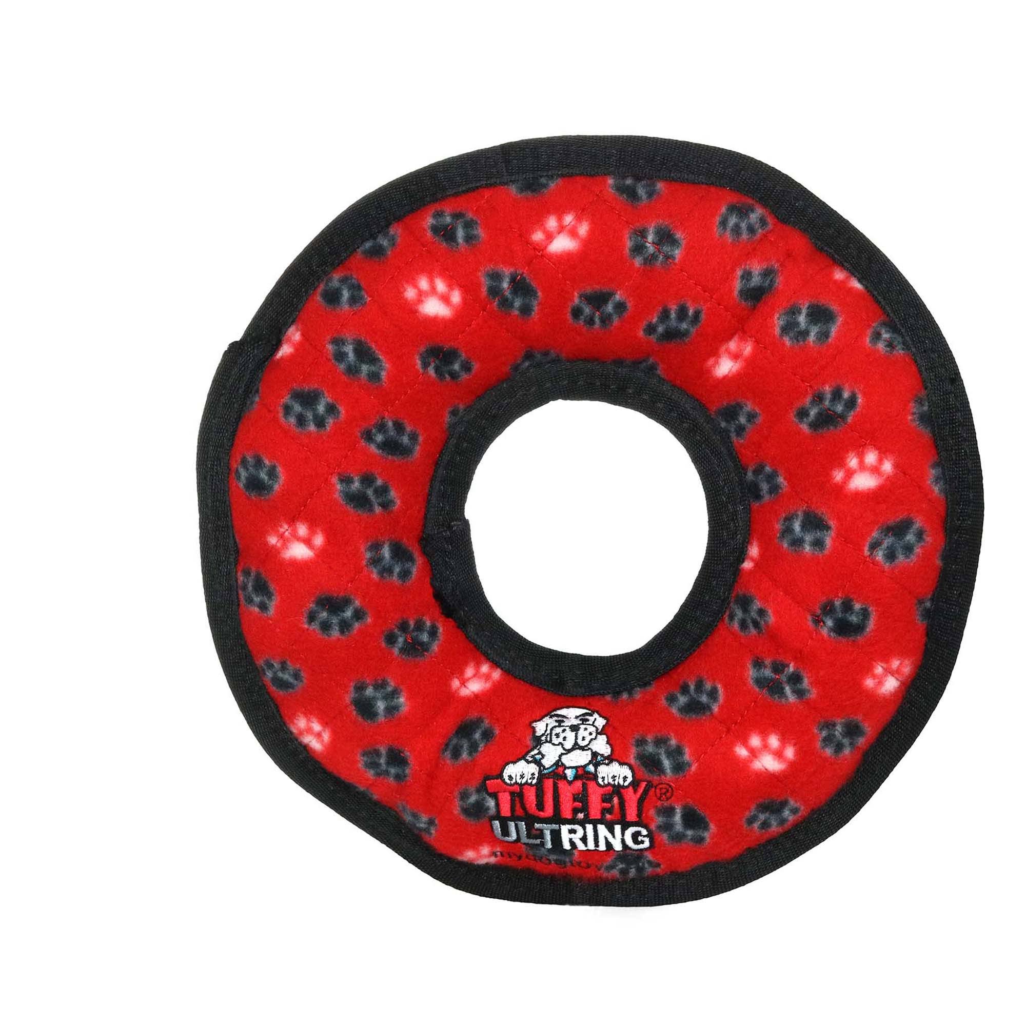 Tuffy Ultimate Ring Dog Toy - Red & Paws