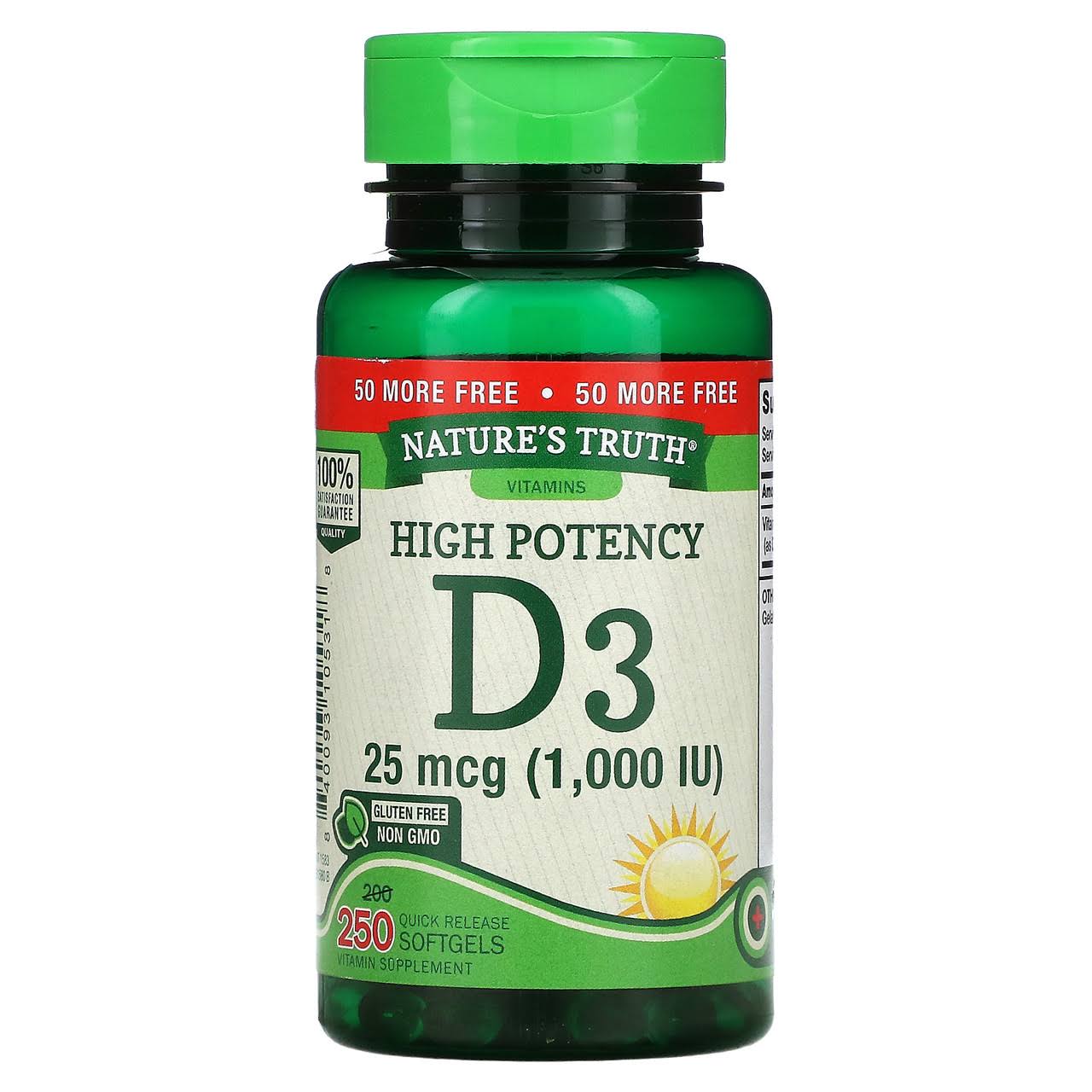 Nature's Truth High Potency Vitamin D3 25 mcg (1000 IU) 250 Quick Release Softgels