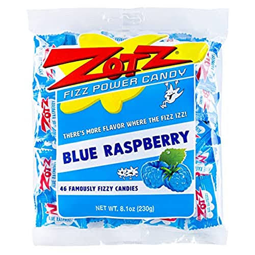 Zotz Fizz Power Candy Blue Raspberry - Fruit Flavored Hard Candy With A Fizzy Center