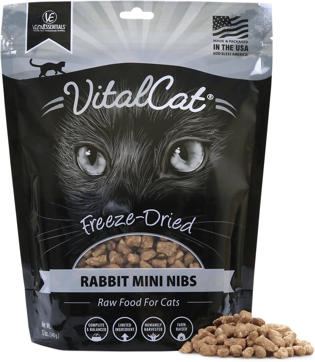 Vital Essentials Freeze Dried Cat Food, Rabbit Mini Nibs 12 oz