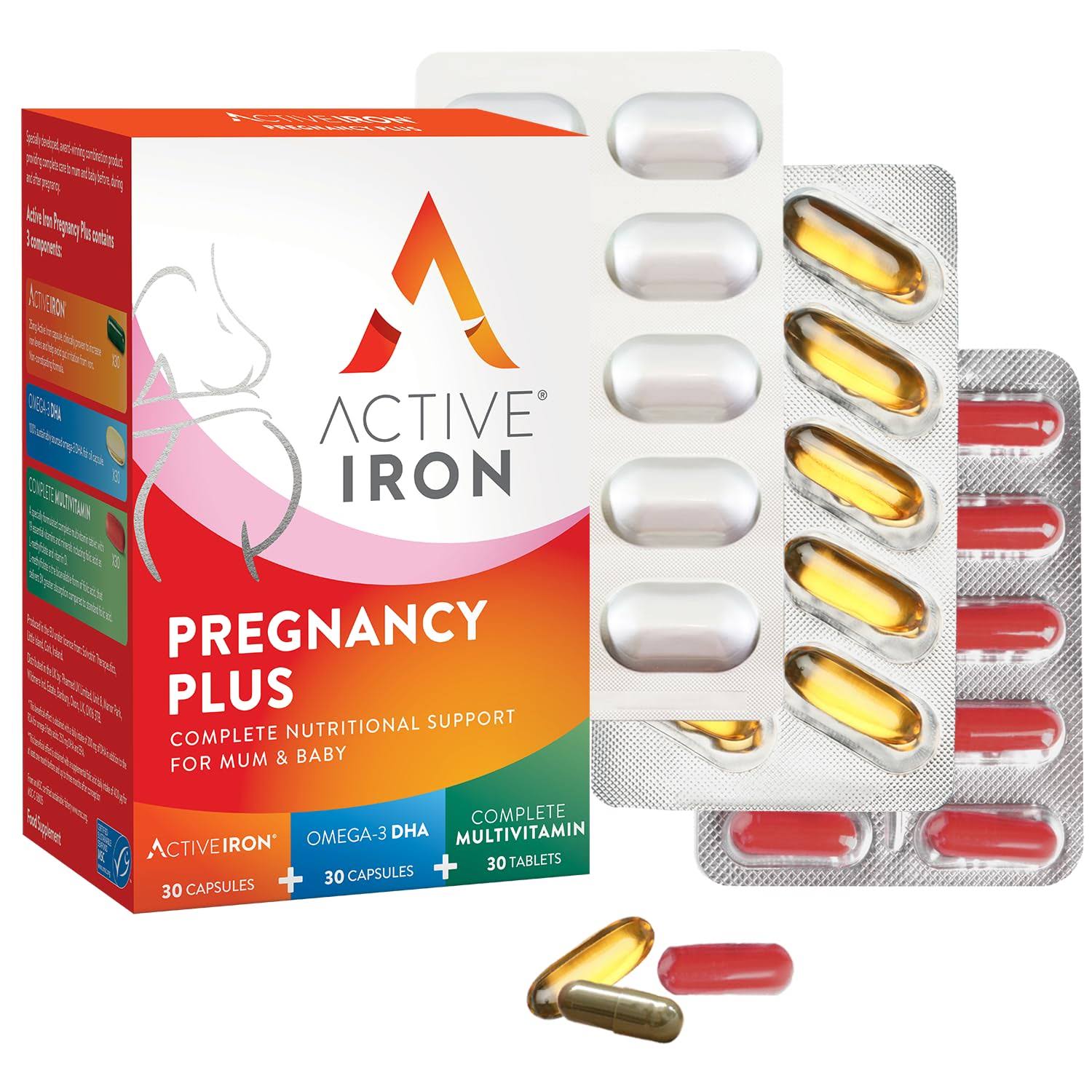 Solvotrin Active Iron Pregnancy Plus | 25mg Iron | Omega-3 | Multivitamin with Active Folic | 30 Day Supply