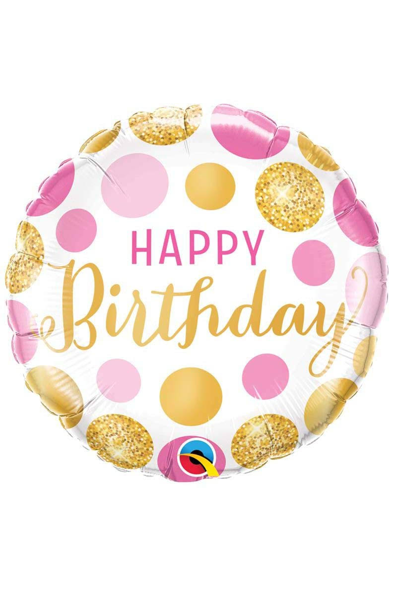 Happy Birthday Pink Gold Dots Balloon - 18" Foil
