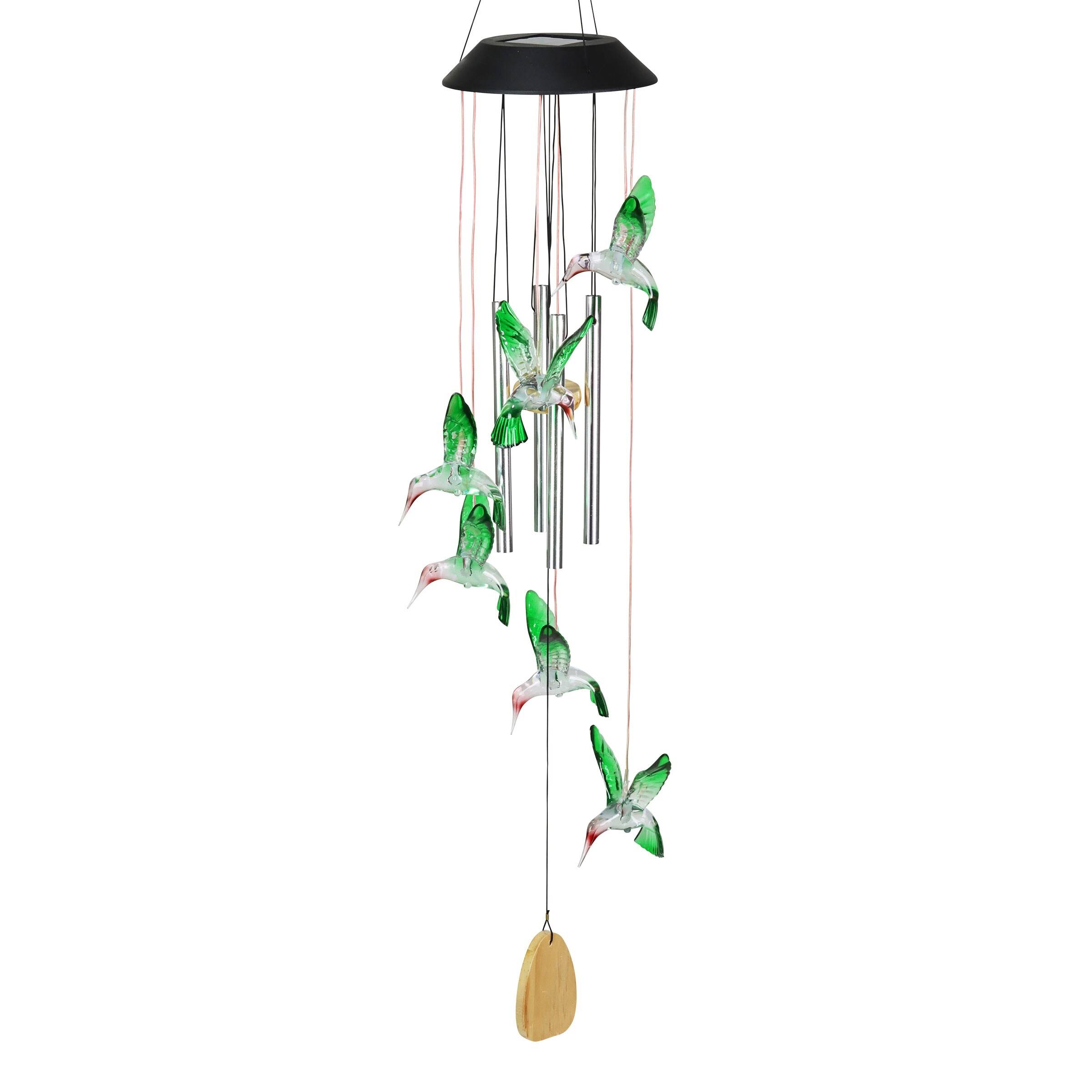 Exhart Solar Hummingbird Acrylic and Metal Wind Chime with Color Changing LED lights, 5 by 26 Inches - Clear - Plastic