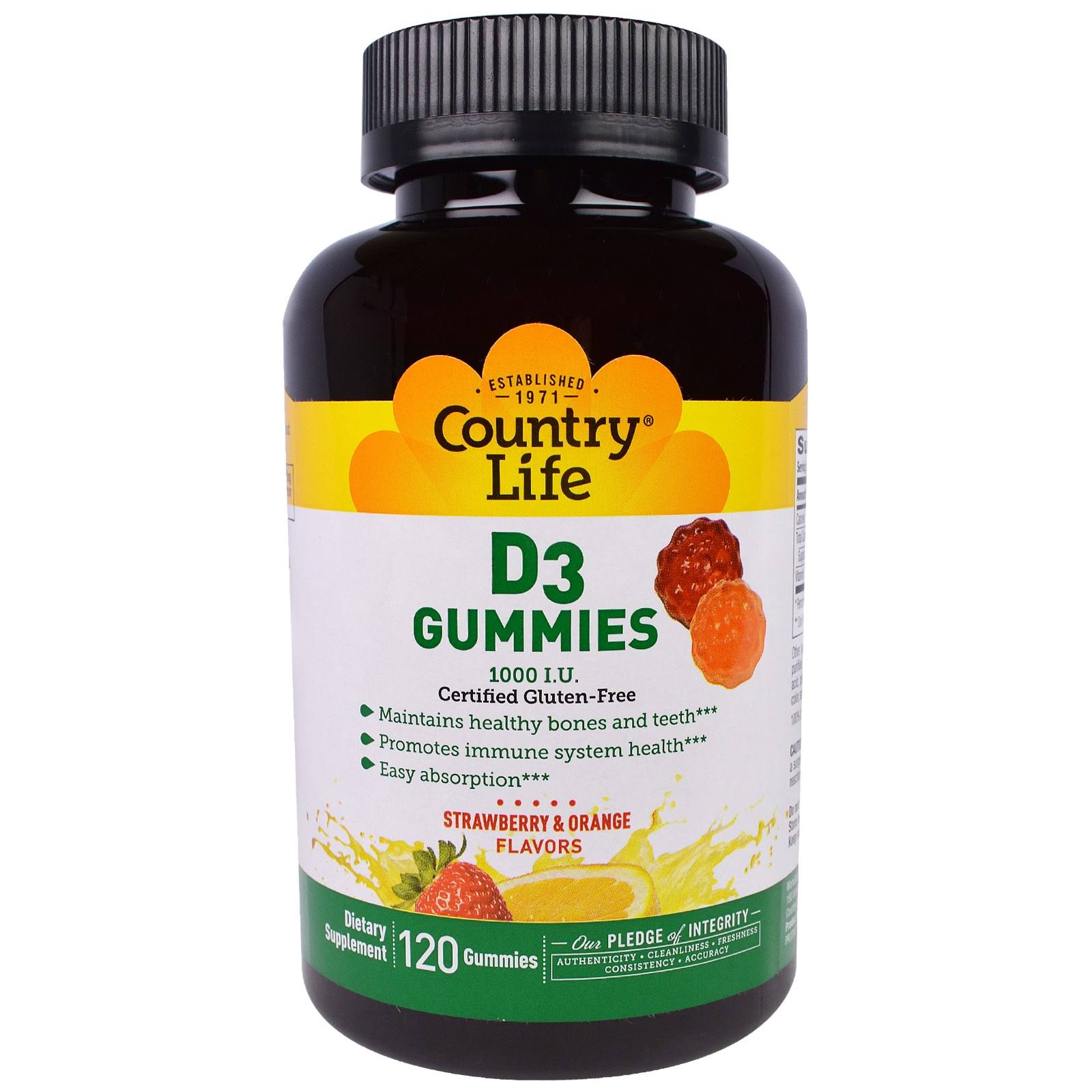 Country Life D3 Gummies - Strawberry & Orange, 1000 IU, 120 Gummies