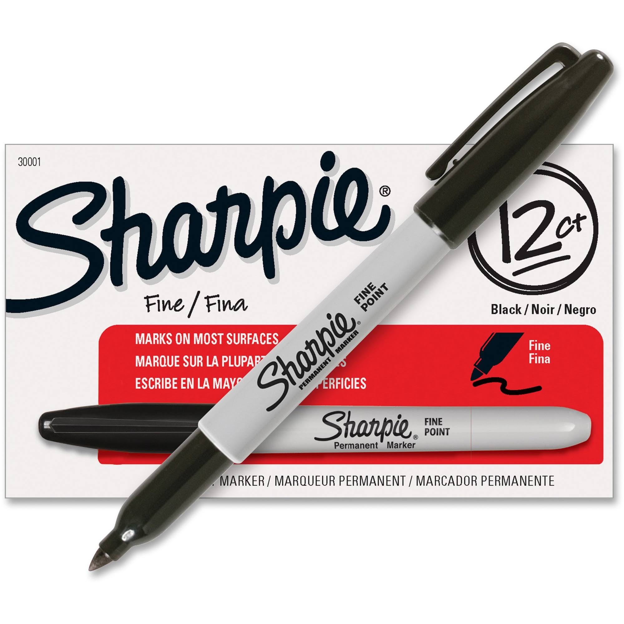 Sharpie Fine Point Permanent Marker Pens - Black, 12pcs