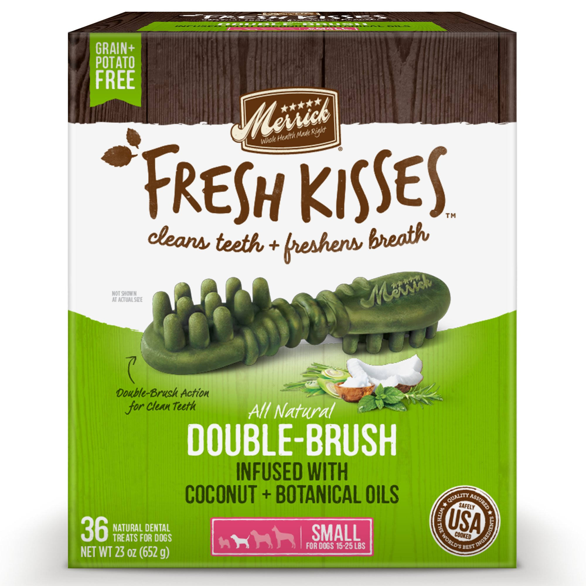 Merrick Fresh Kisses Coconut Oil + Botanicals Small Double-brush Dental Dog Treats