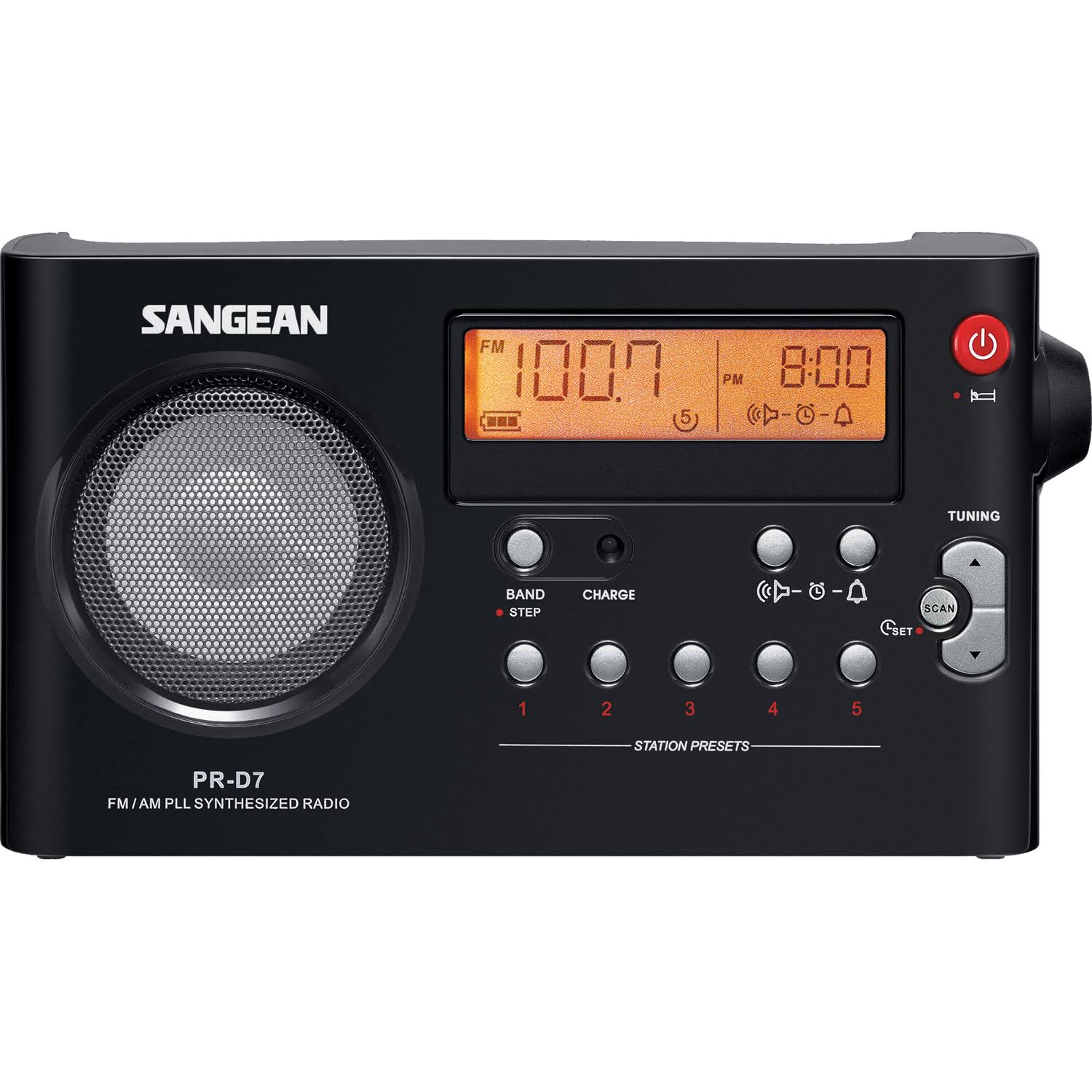 Sangean PR D7 AM and FM Digital Rechargeable Portable Radio - Black