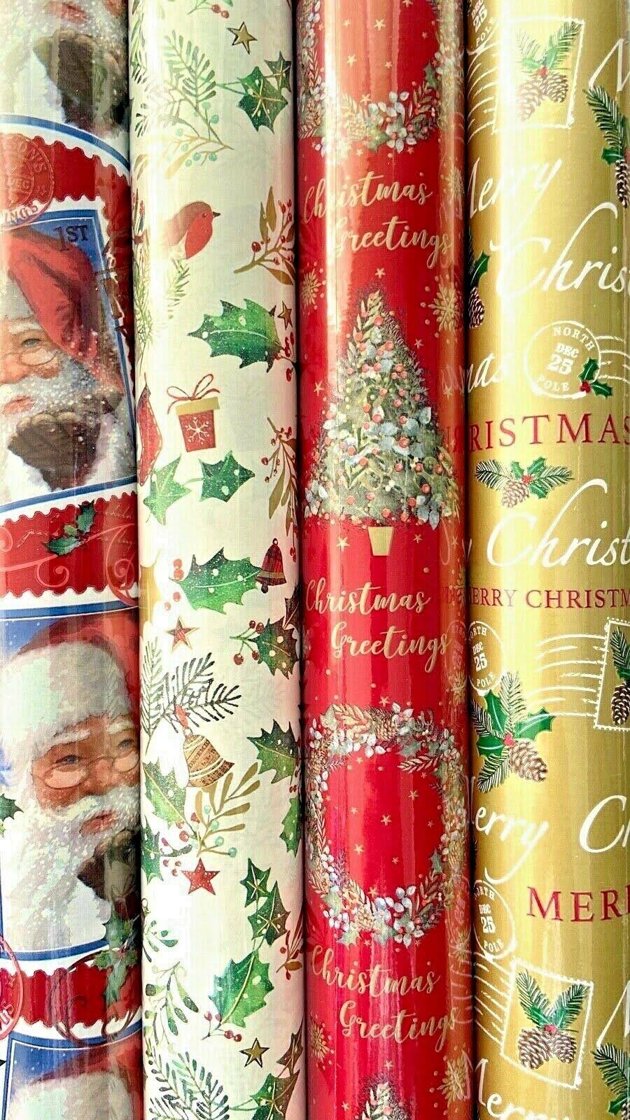 Christmas Wrapping Paper 20m 4 x Gift Wrap Rolls - Traditional Designs