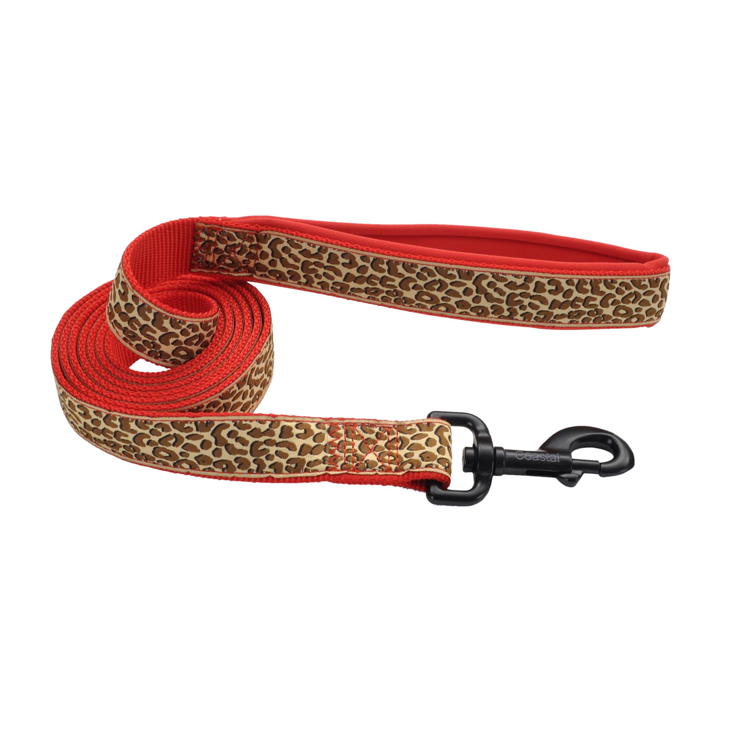 Coastal Pet Products Ribbon Weave Neoprene Leash Leopard - Red, 1"x6'