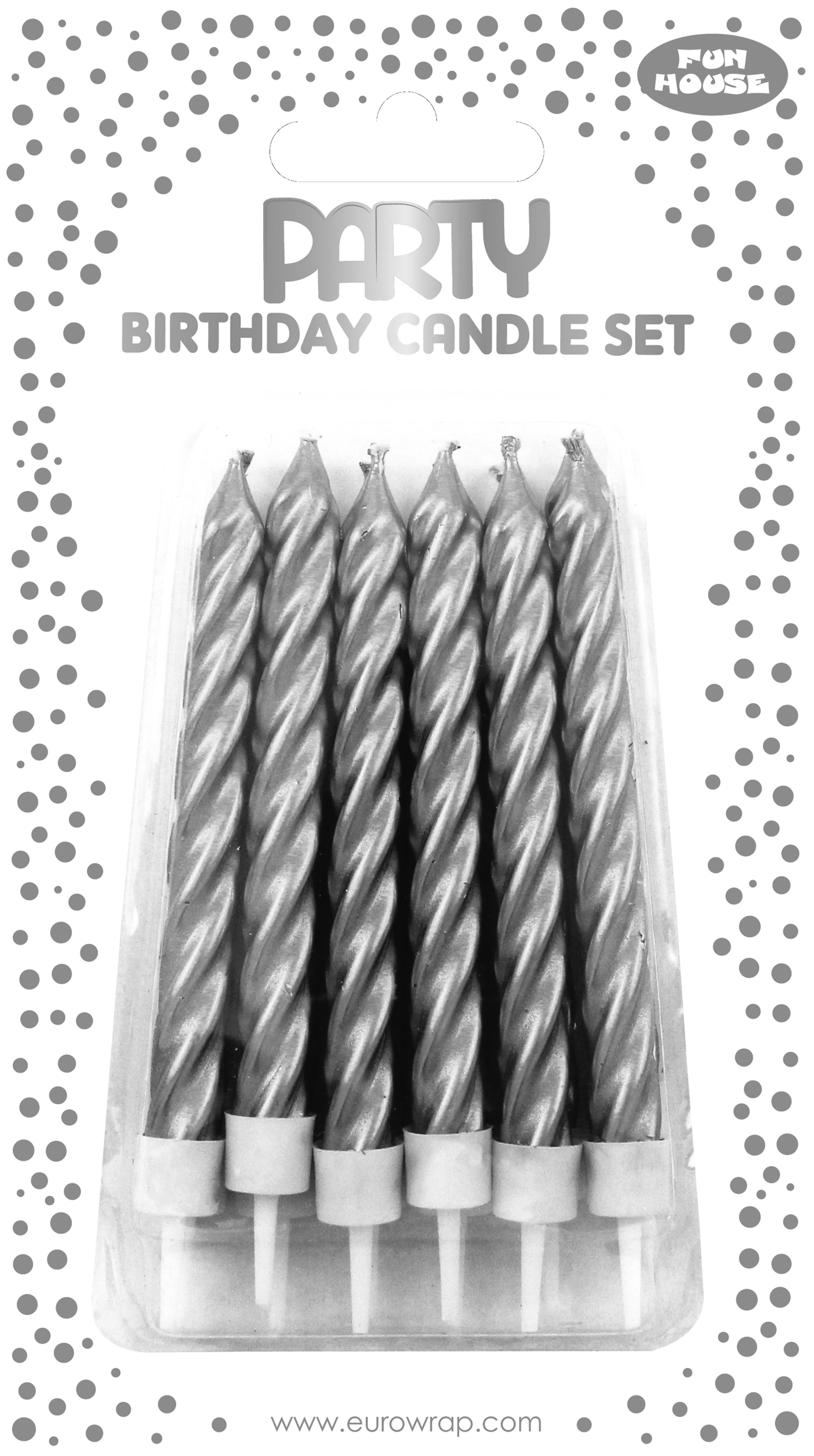 Eurowrap Party Birthday Candle Set - Silver, 5 Candles