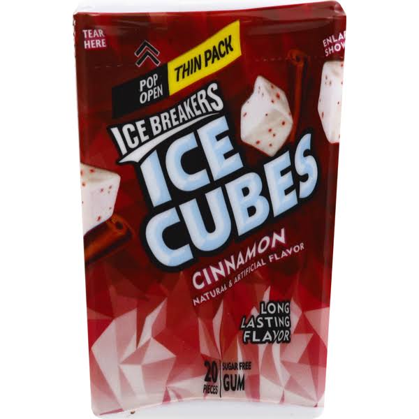 Ice Breakers Ice Cubes Gum, Sugar Free, Cinnamon, Thin Pack - 20 pieces