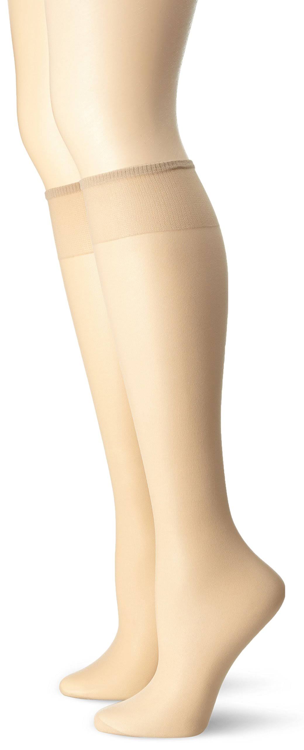 No Nonsense Women's Knee High Pantyhose with Reinforced Toe 2-Pack