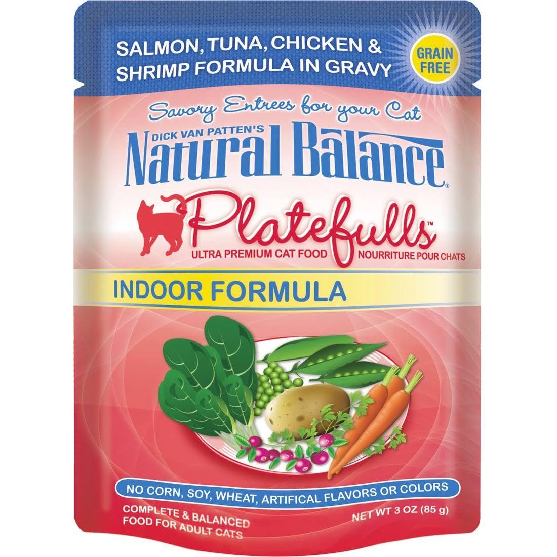 Natural Balance Platefulls Adult Cat Food - Salmon, Tuna, Chicken & Shrimp in Gravy, 85g