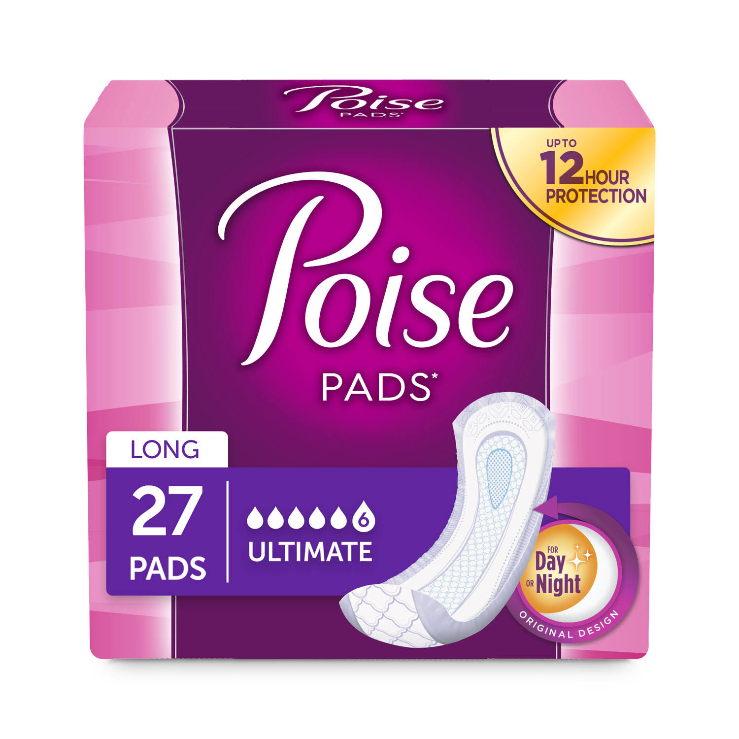 Poise Overnight Pads Long Length Pads - 27 Pads