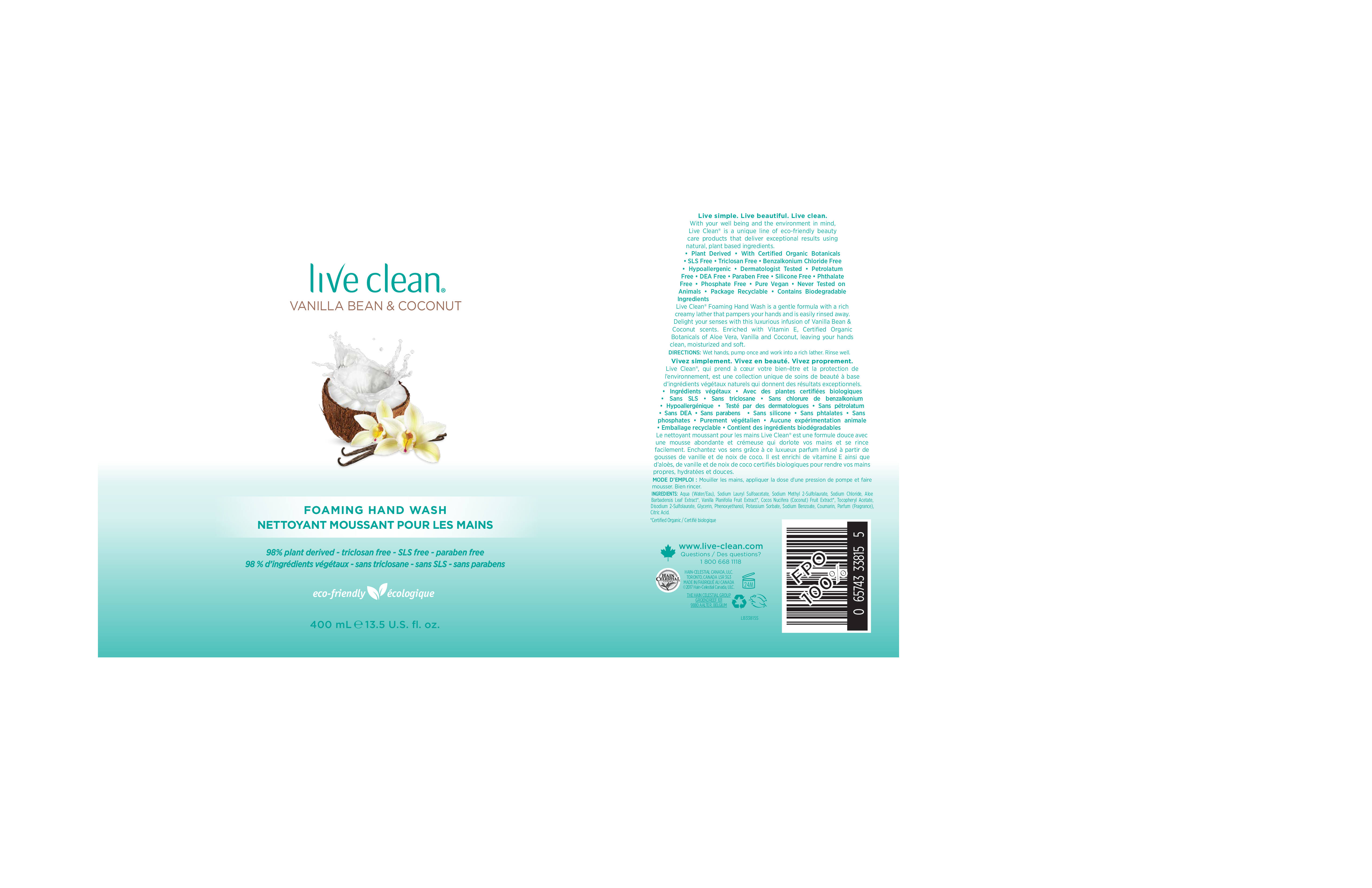 Live Clean Foaming Hand Soap - Vanilla Bean and Coconut