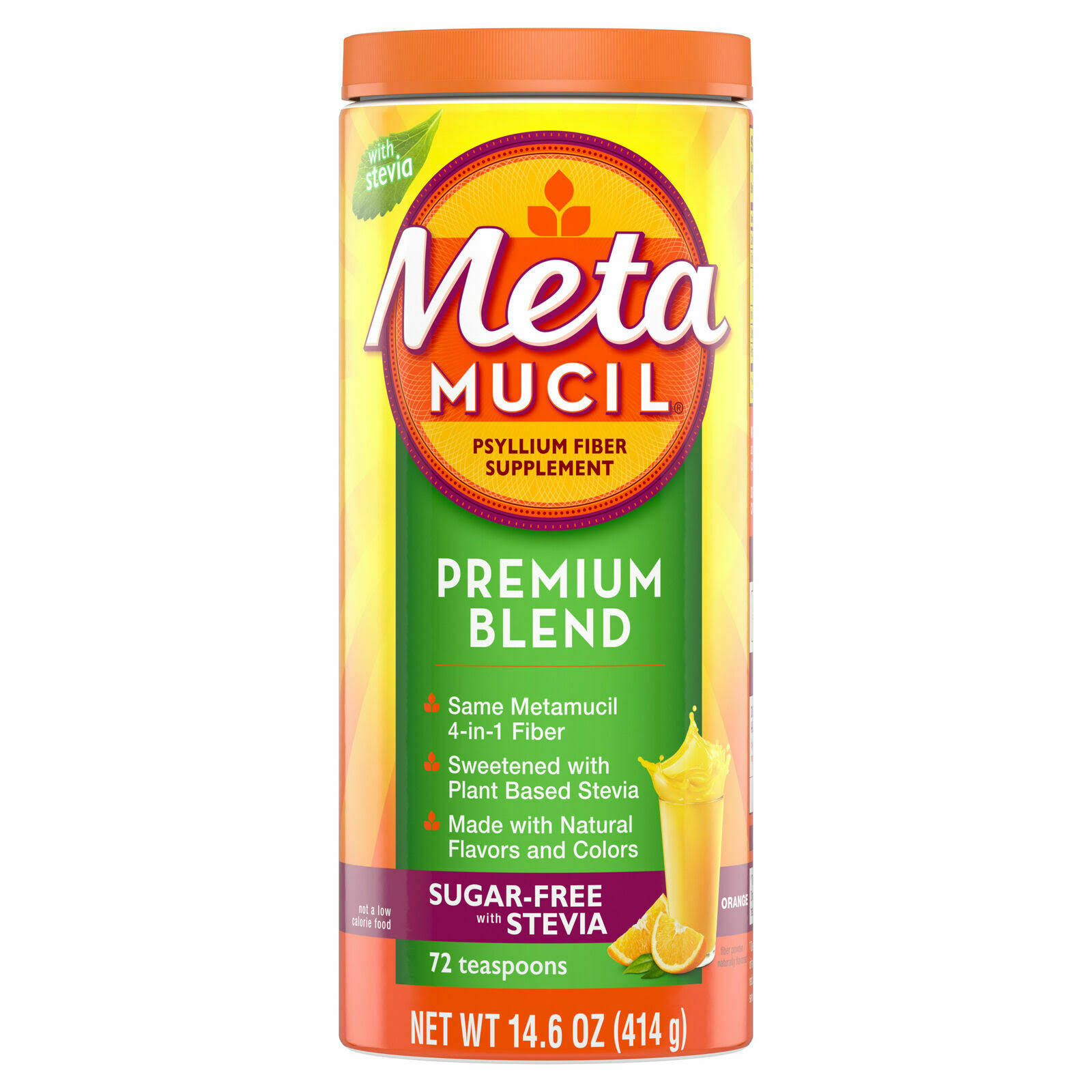 Metamucil Premium Blend Fiber Powder Supplement - Orange, 72 Servings