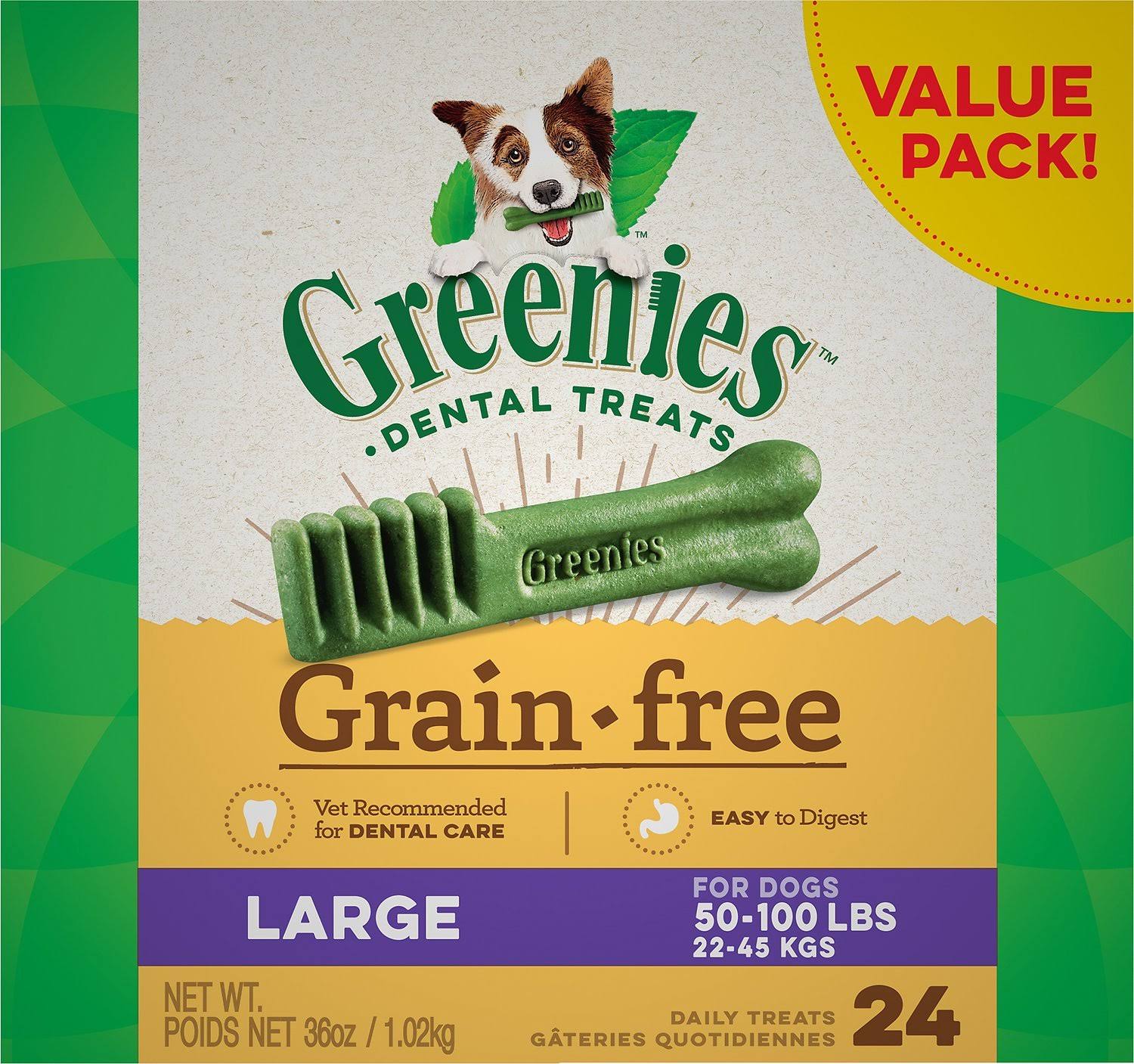 Greenies Grain Free Large Dental Dog Treat - 24 Count