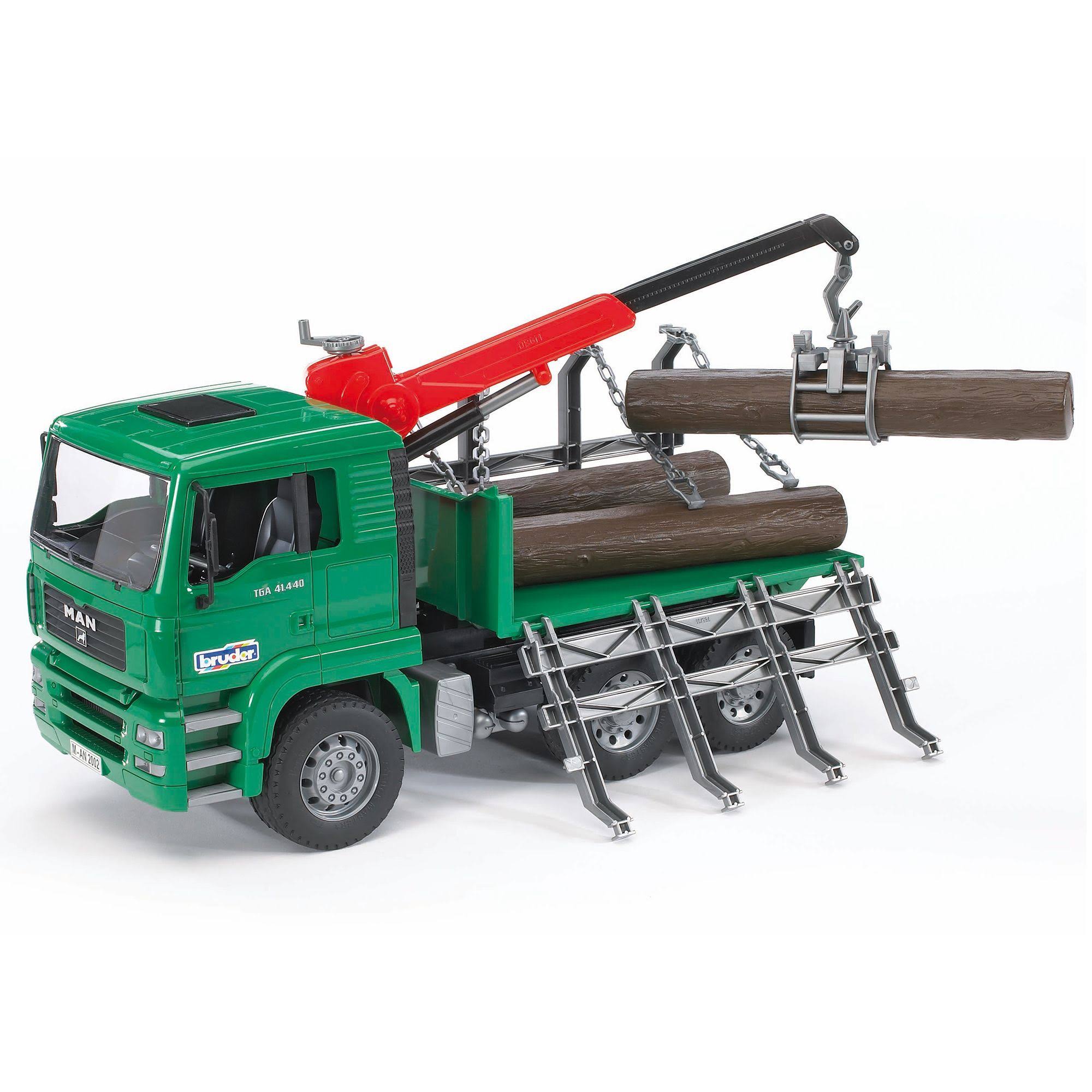 Bruder Toys Man Timber Truck, Loading Crane & 3 Trunks Playset