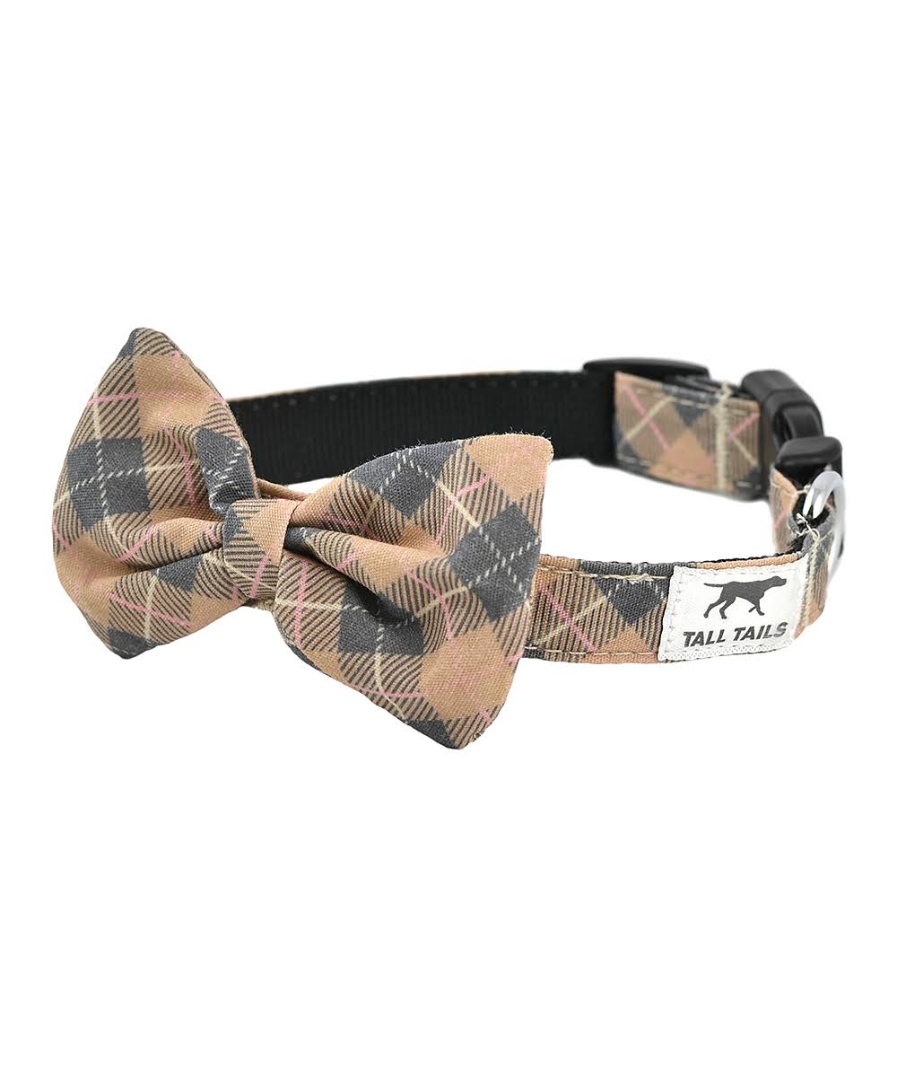 Tall Tails Pet Collar Tan Plaid Bow-Tie Dog Collar Small