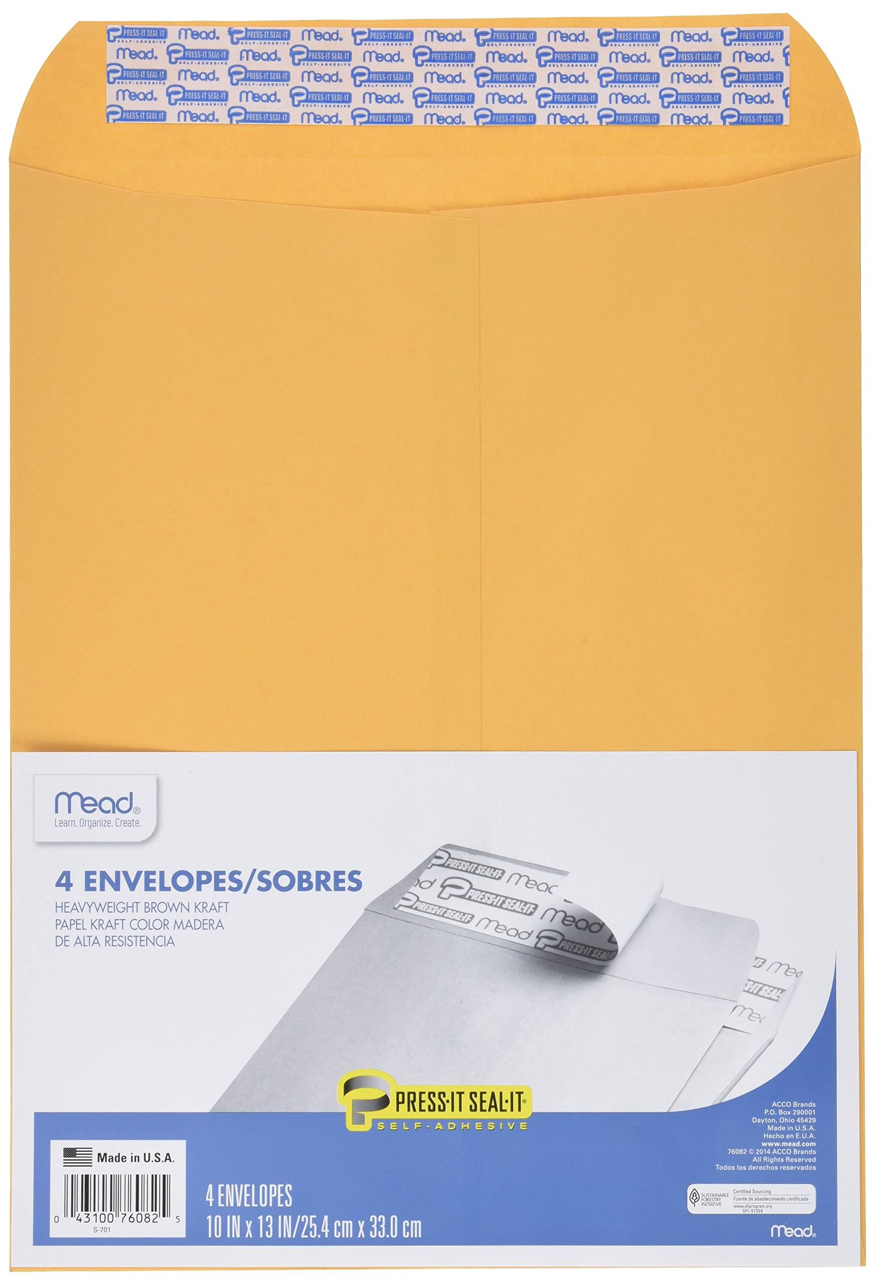 Mead Press-It-Seal-It Envelopes - 10" x 13", x4