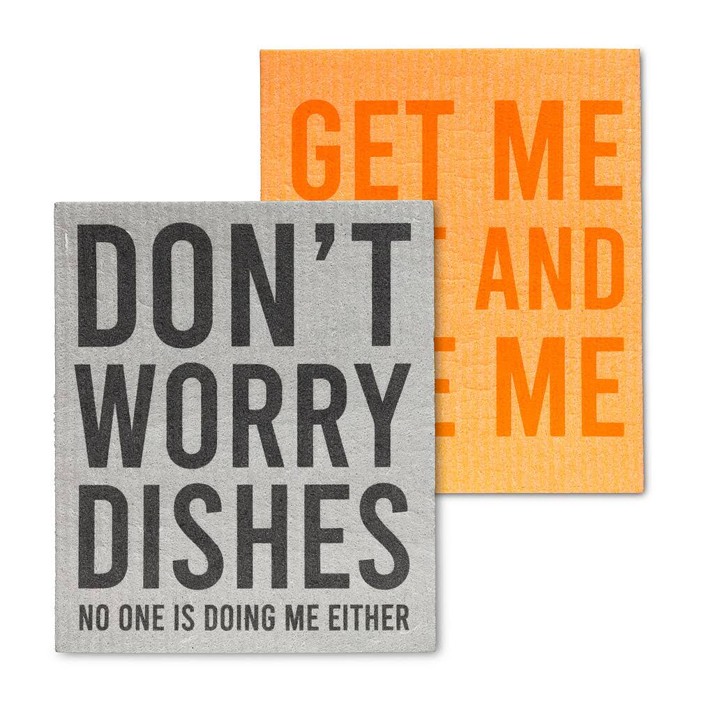 Abbott Collections AB-84-ASD-AB-67 6.5 x 8 in. Funny Text Dishcloths Grey & Orange - Set of 2