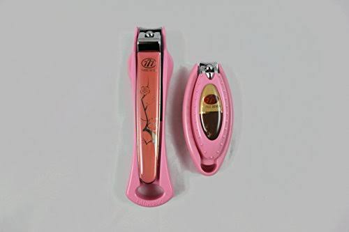 Three Seven No-Mess Nail Clippers (Fingernail and Toenail Set) (Pink Hisbiscus)
