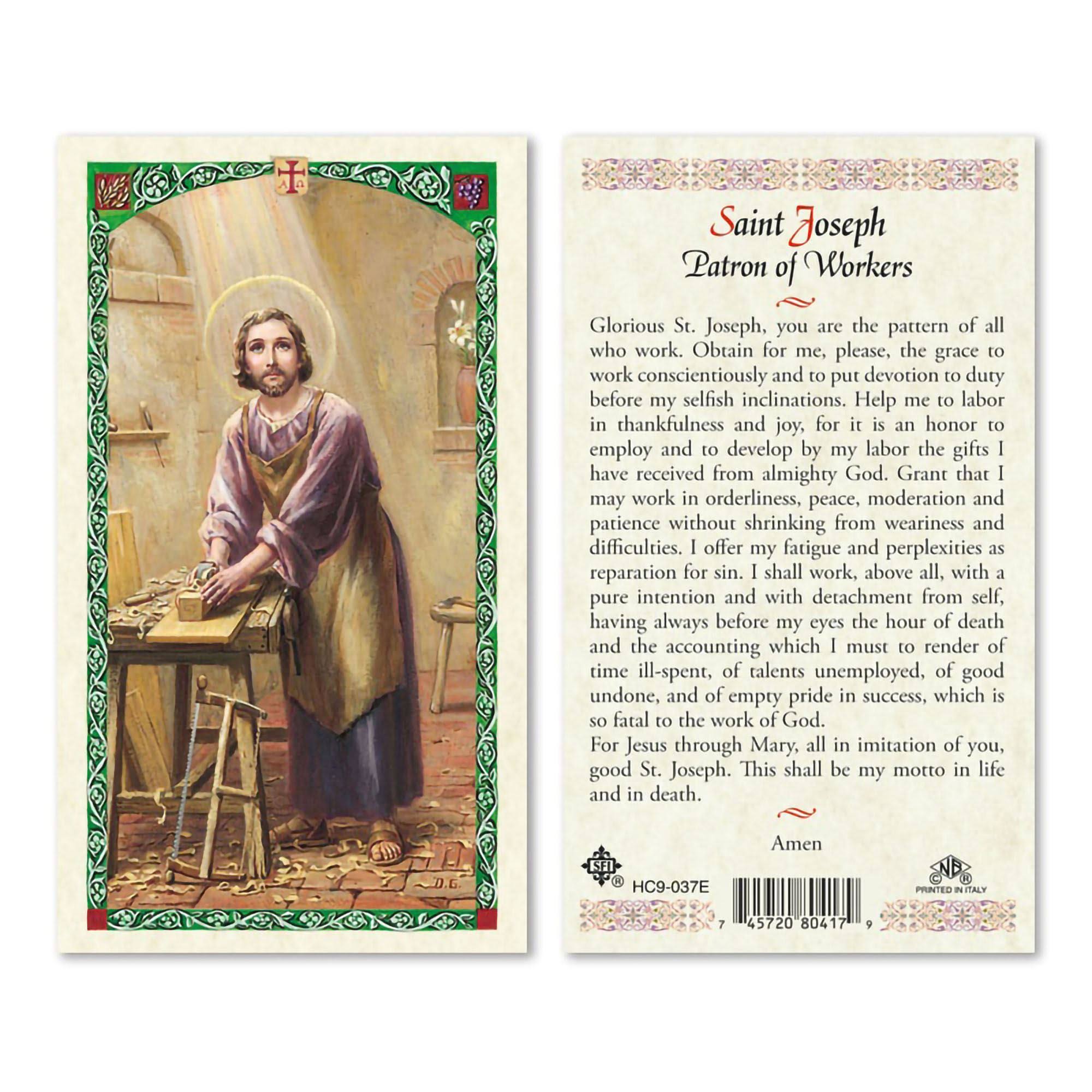 Saint Joseph, Patron of Workers Laminated Prayer Card from San Francis Imports | Discount Catholic Products
