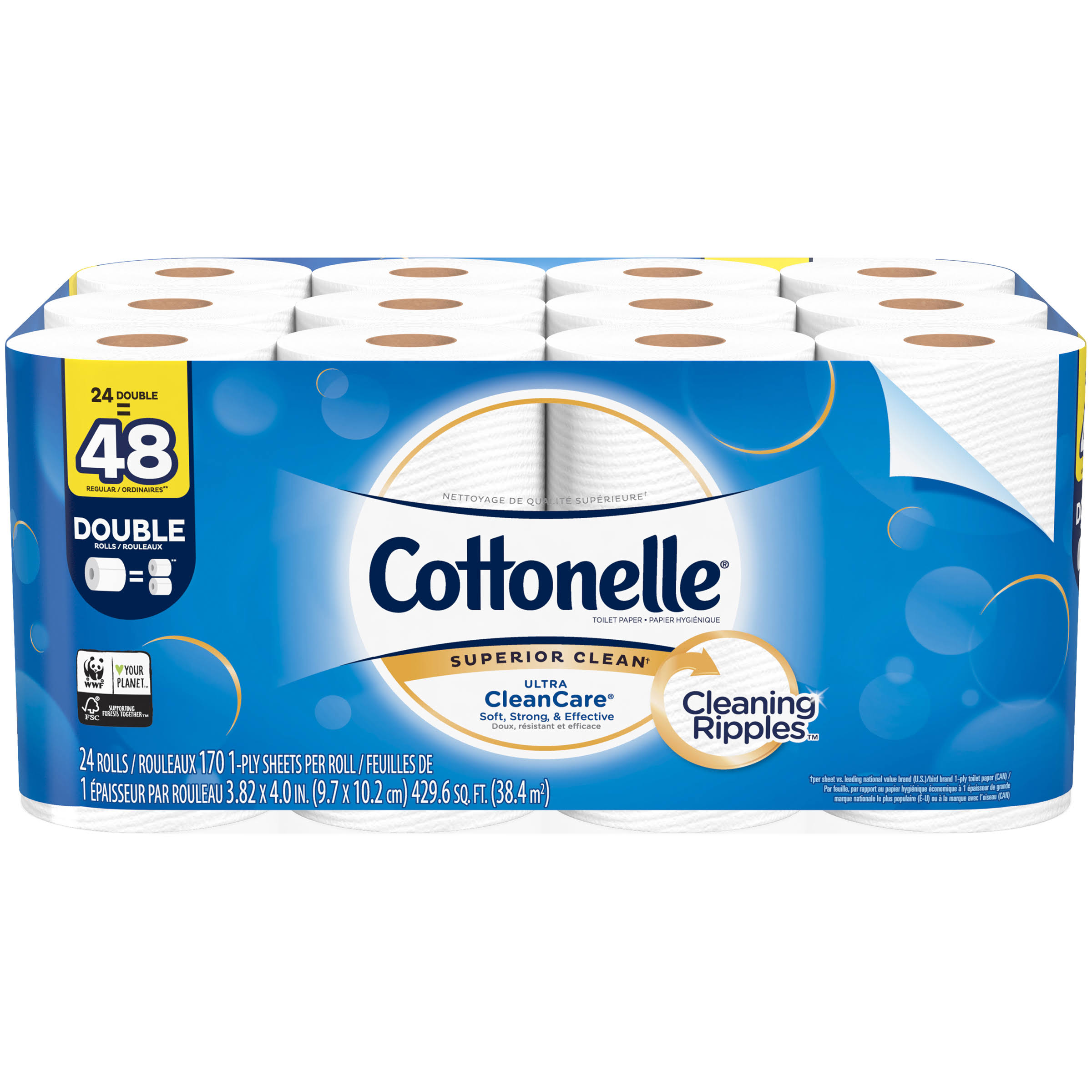 Cottonelle Ultra CleanCare Toilet Paper, Double Rolls, 1-Ply - 24 rolls