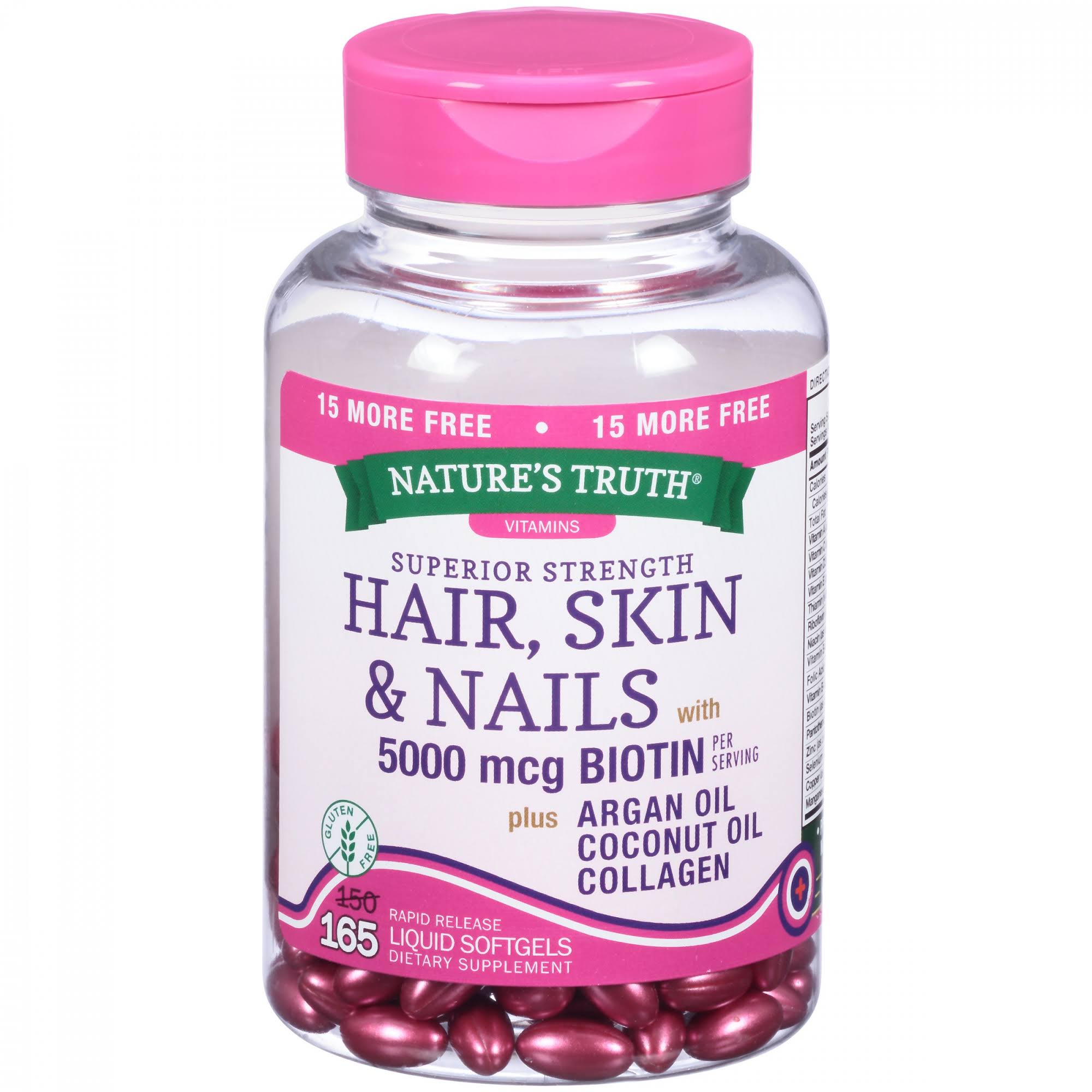 Nature's Truth Hair Skin & Nails Supplement - 500mcg, 165 Liquid Softgels