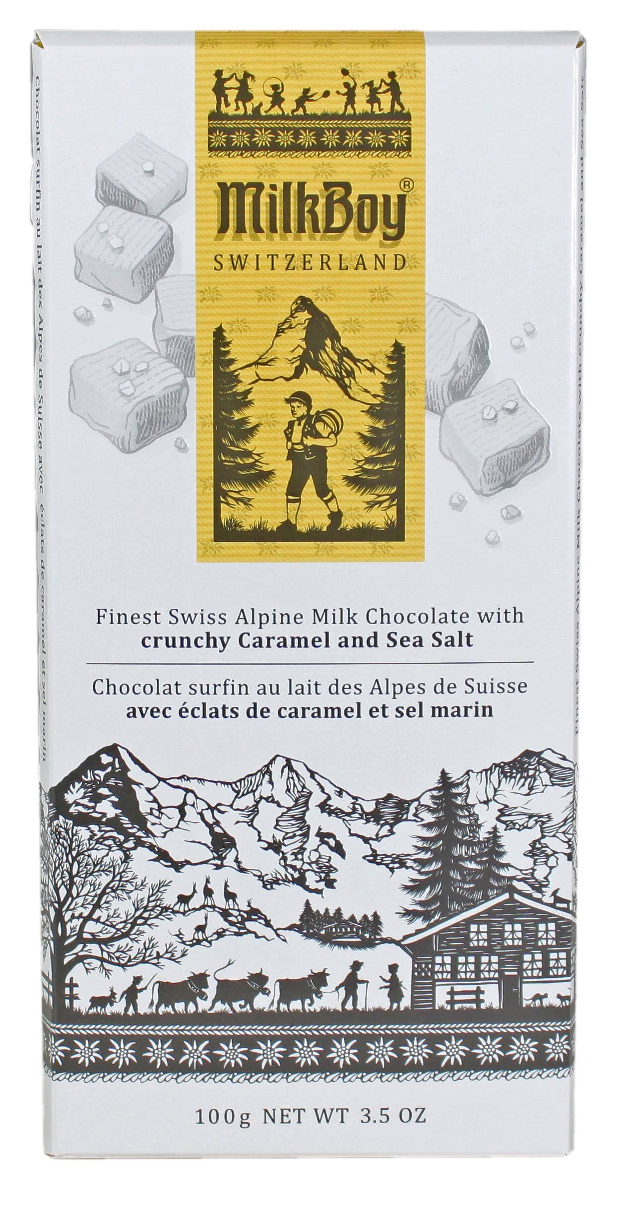 Milkboy Swiss Alpine Milk Chocolate - Crunchy Caramel and Sea Salt, 100g