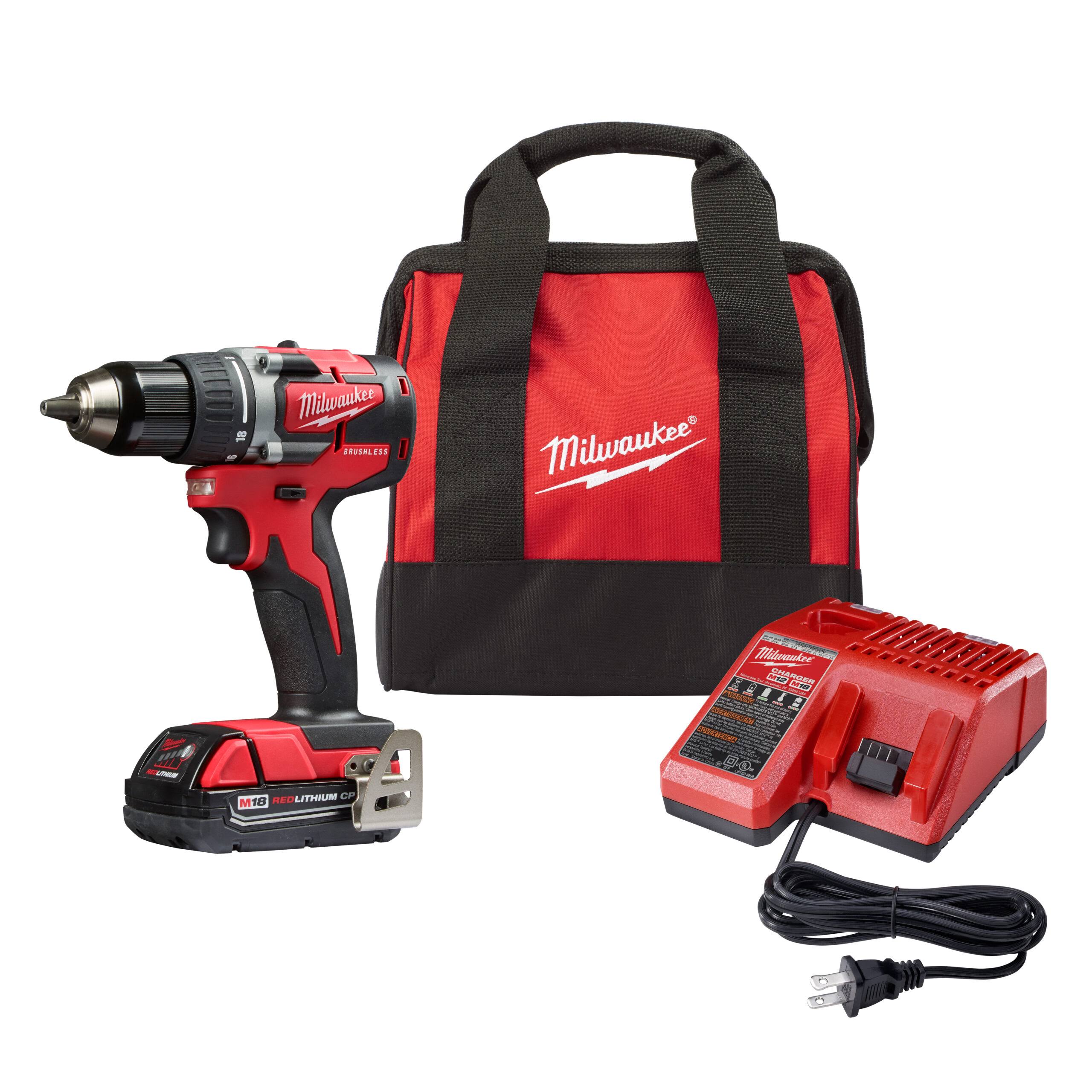 Milwaukee Lithium Ion Compact Brushless Cordless Drill Kit - 18v, 1/2"