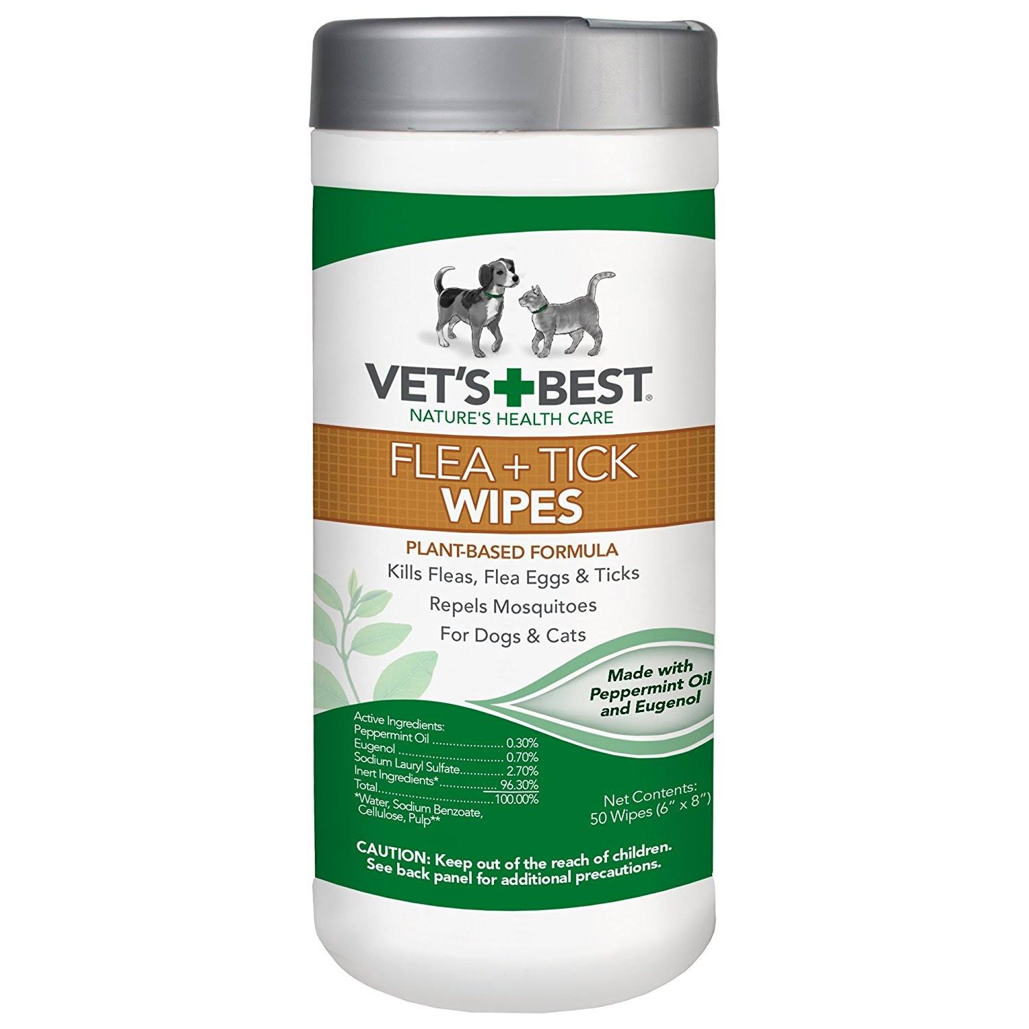 Vet's Best Natural Flea and Tick Wipes for Dogs and Cats - 50 Wipes