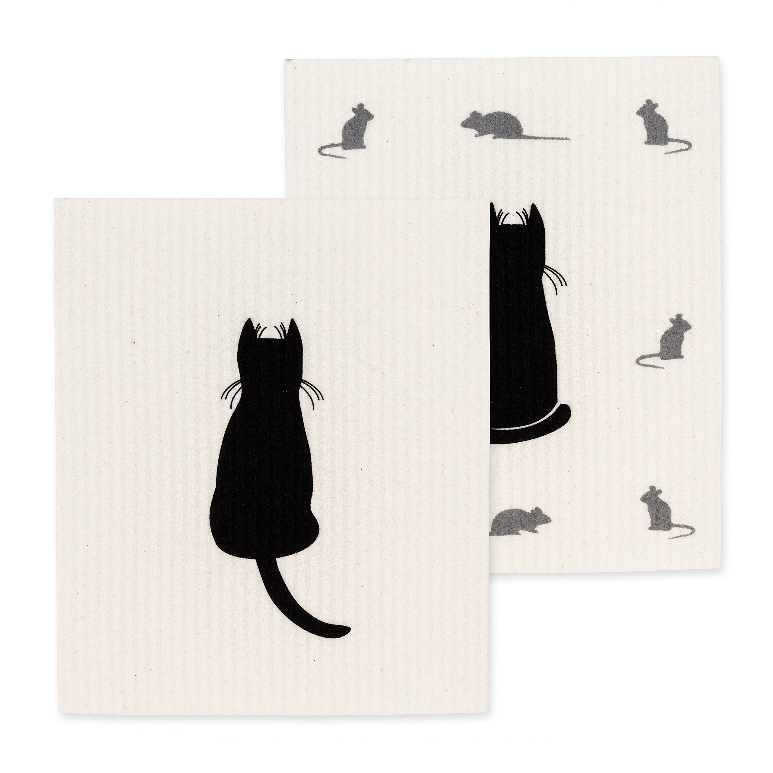 Abbott Collections AB-84-ASD-AB-08 6.5 x 8 in. Cat & Mice Dishcloths, Ivory & Black - Set of 2