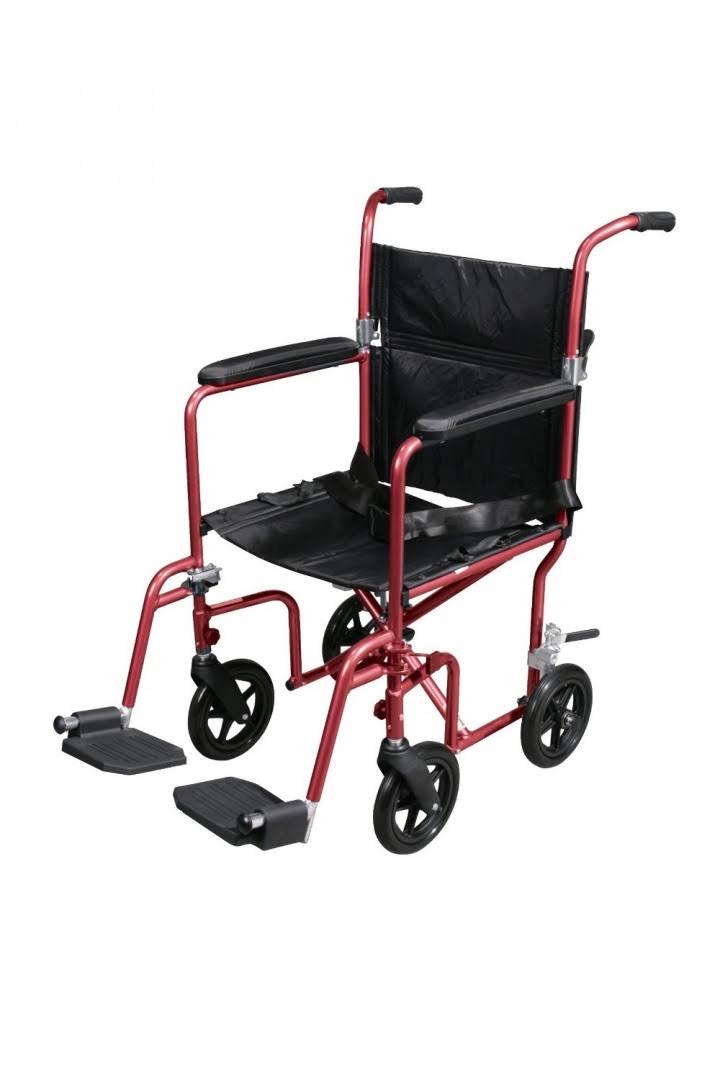 Drive Medical Flyweight Lightweight Transport Wheelchair - Red