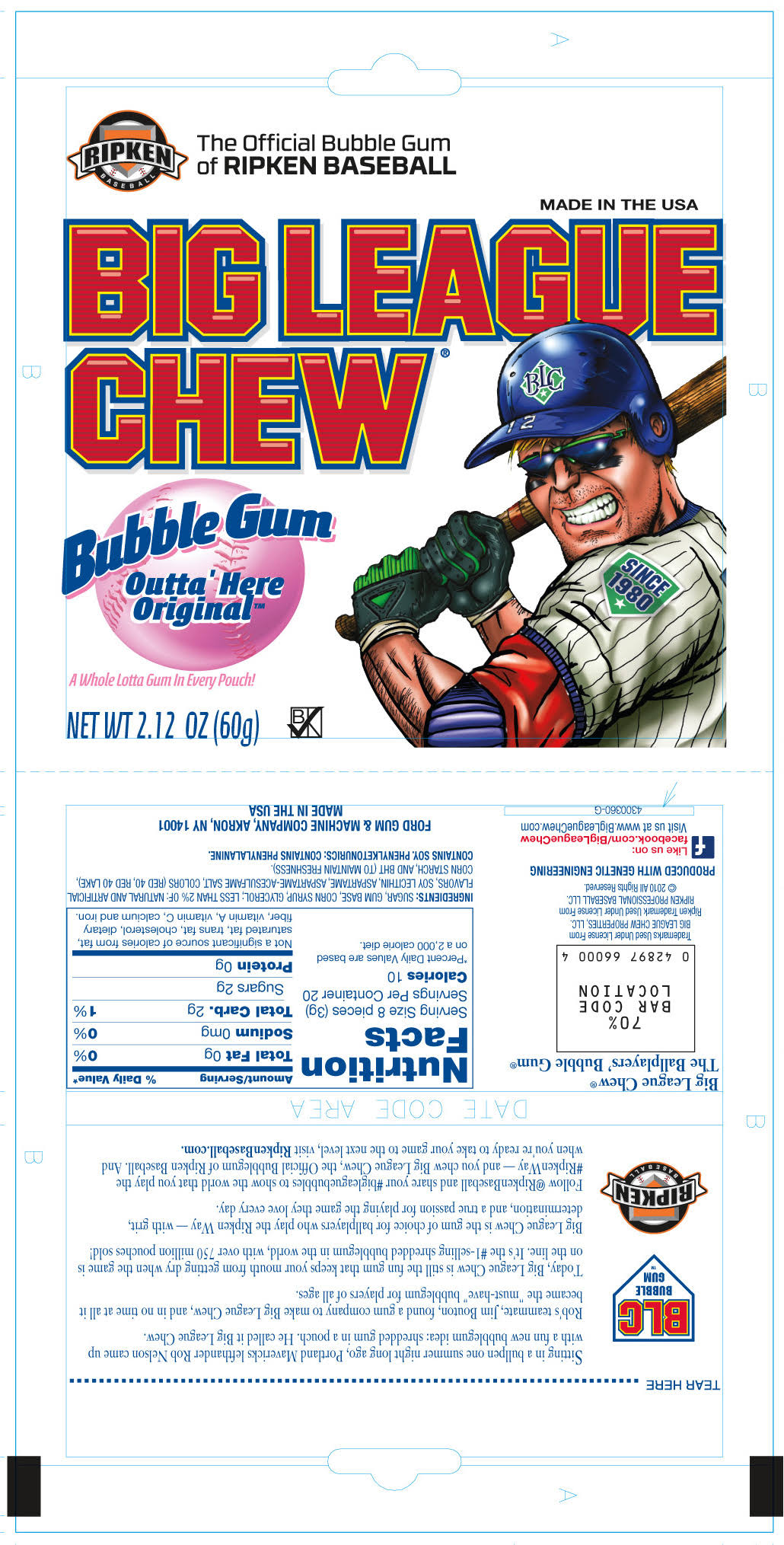 Big League Chew Bubble Gum - Outta' Here Original, 2.12oz
