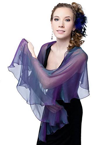 Purple - Teal Evening Wedding Silk Chiffon Scarf Wrap Shawl by Le...