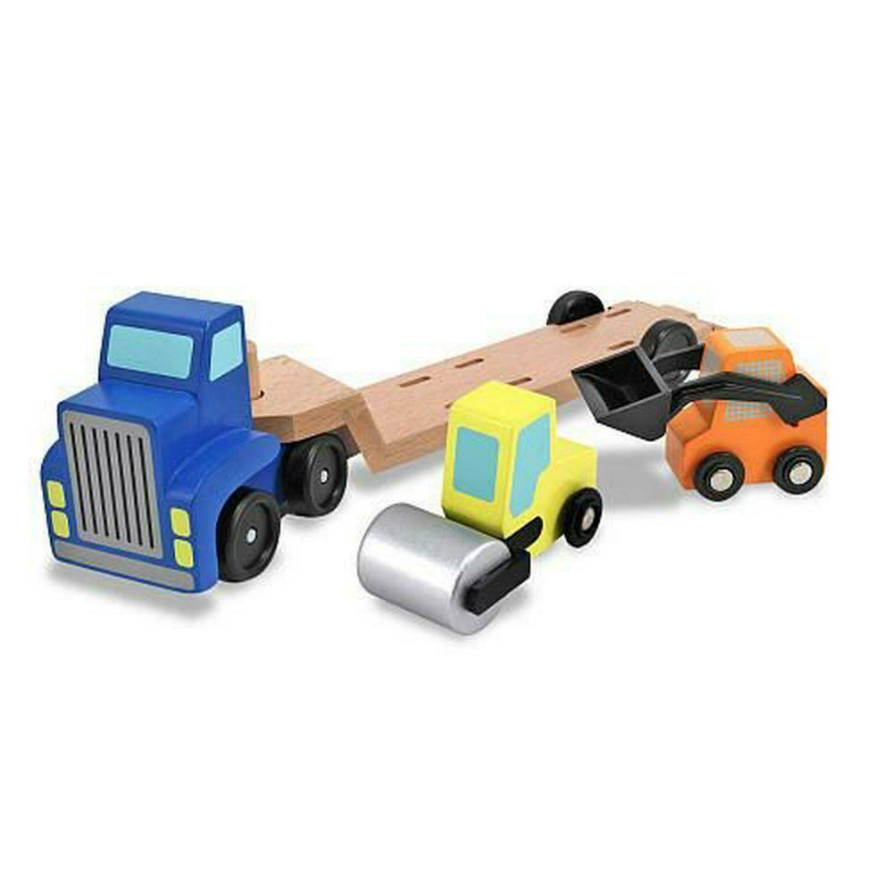 Melissa and Doug Low Loader Wooden Vehicle Play Set