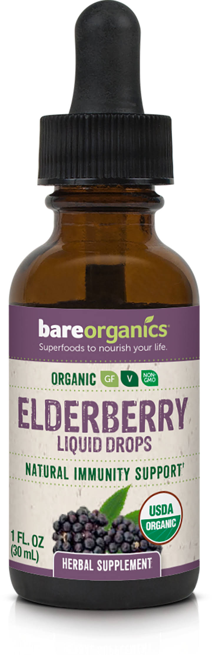 Bareorganics Elderberry Fruit Organic Liquid Drops - 1 fl oz