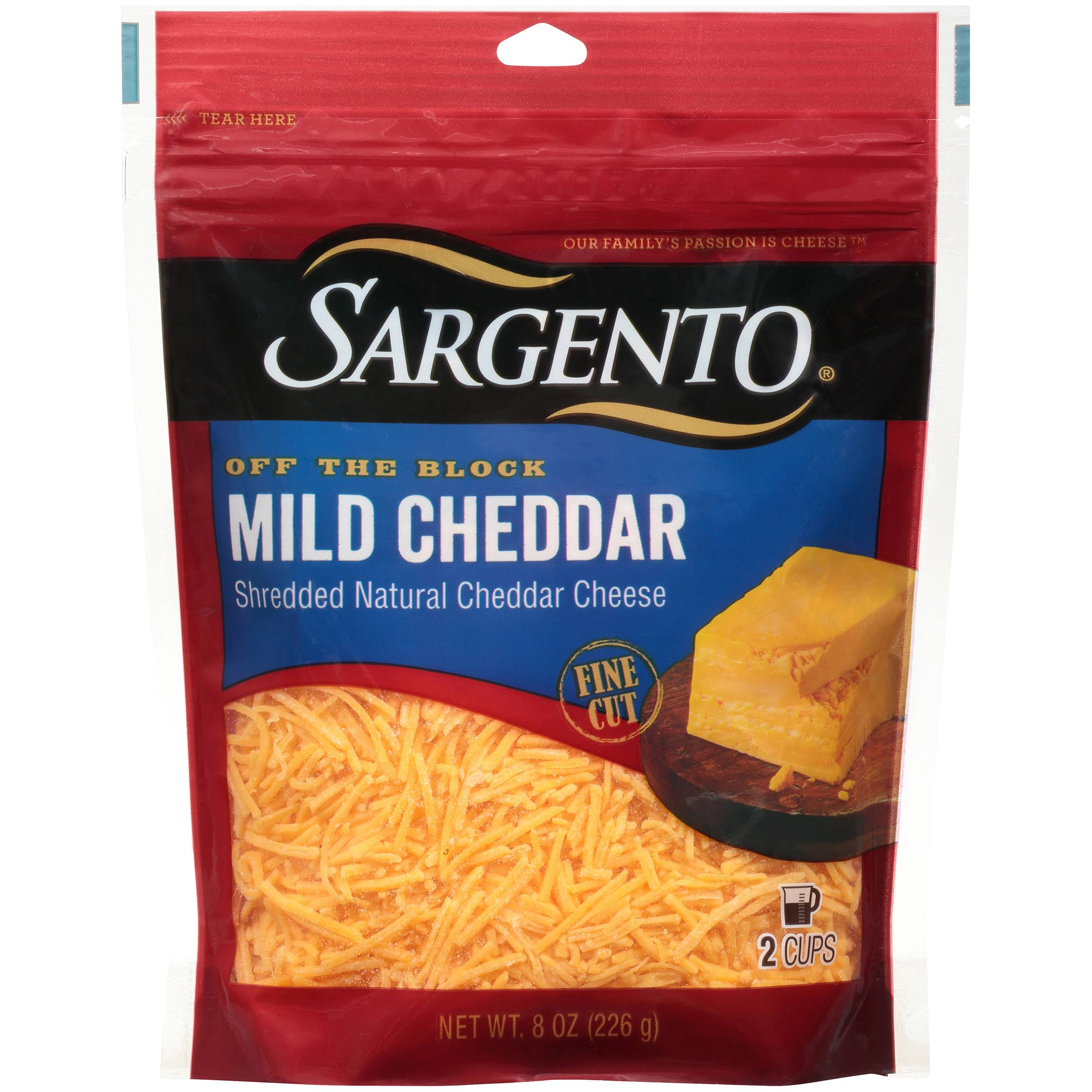 Sargento Off The Block Cheddar Cheese - Mild, Fine Cut, 8oz