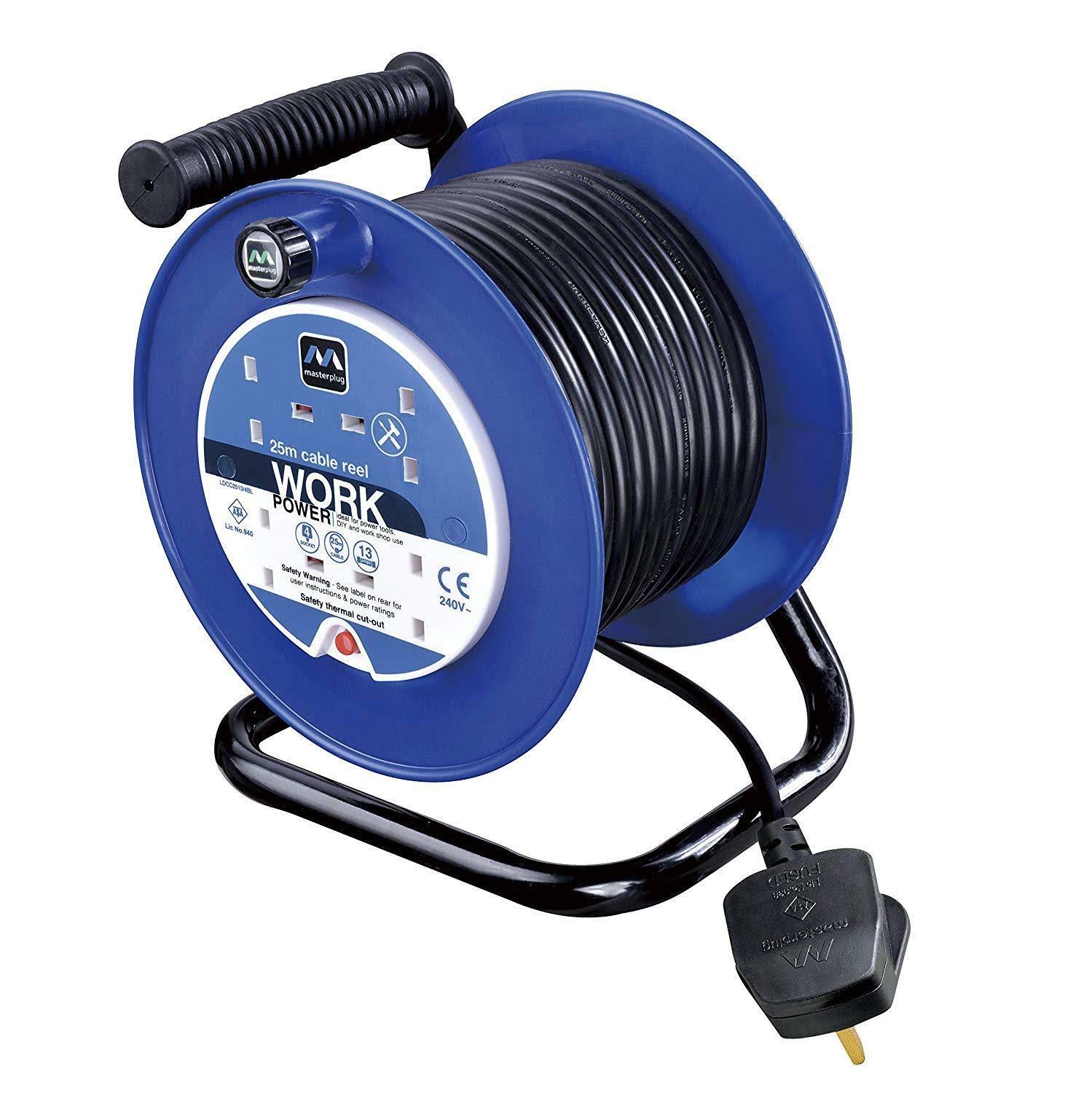 Masterplug Open Cable Reel - 4 Gang, 25m