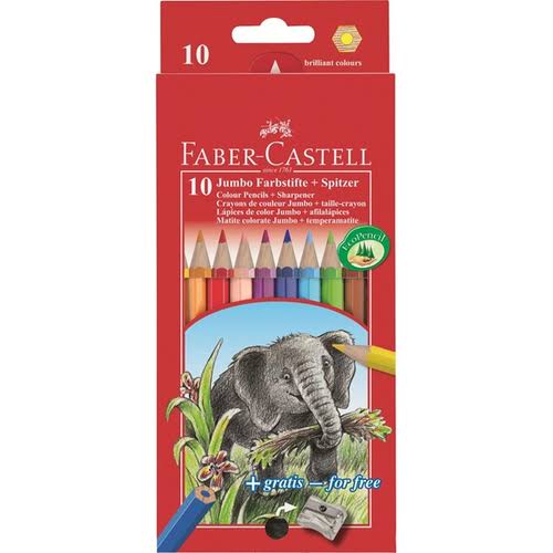 Faber-Castell Jumbo Colouring Pencils & Pencil Sharpener - 10 Pack