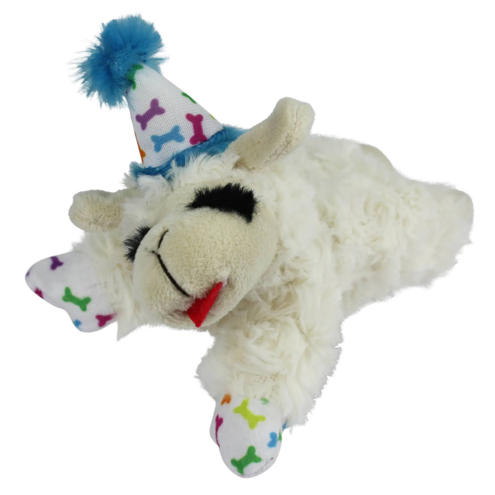 Multipet Lambchop Birthday Hat Blue with Bone Pattern 10" Lamb Chop Dog Toy New